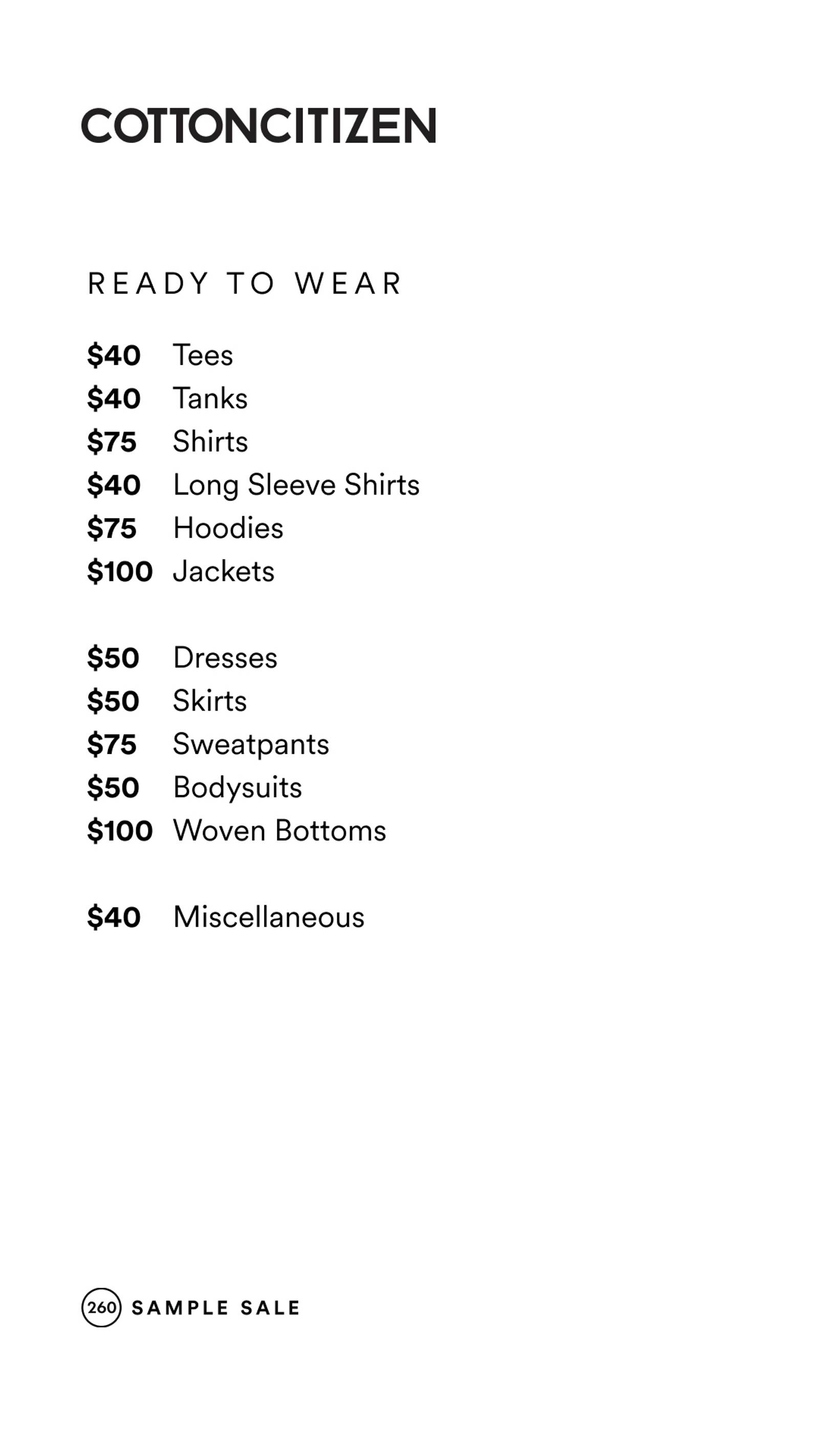 Price list