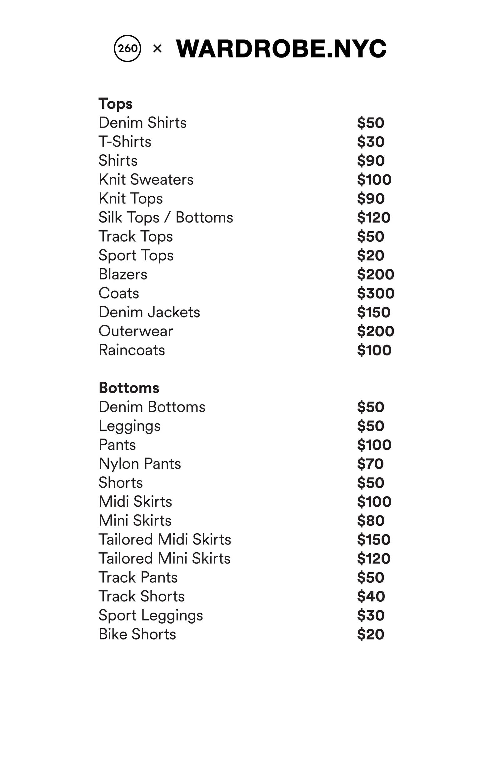 Price list