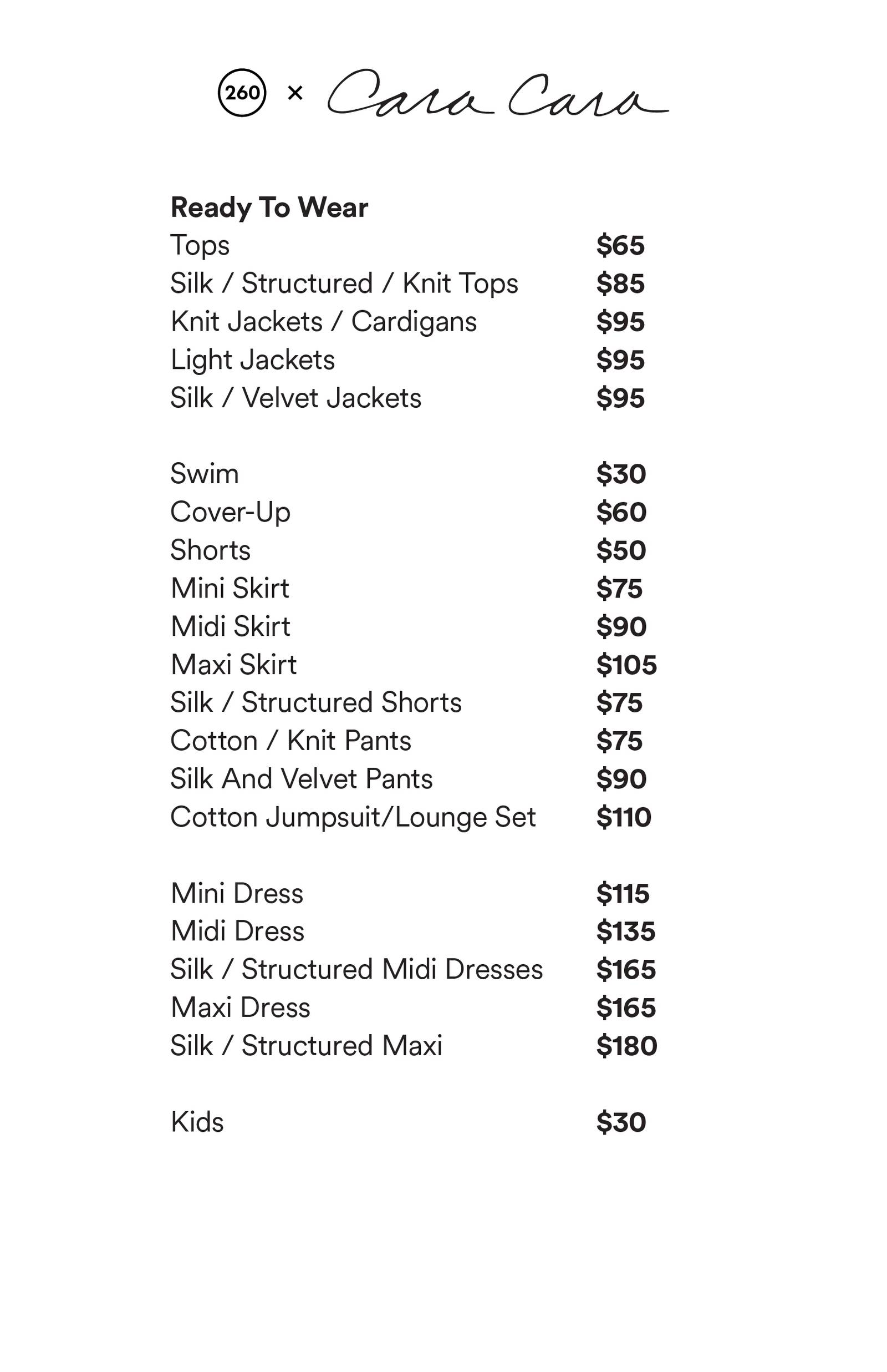 Price list