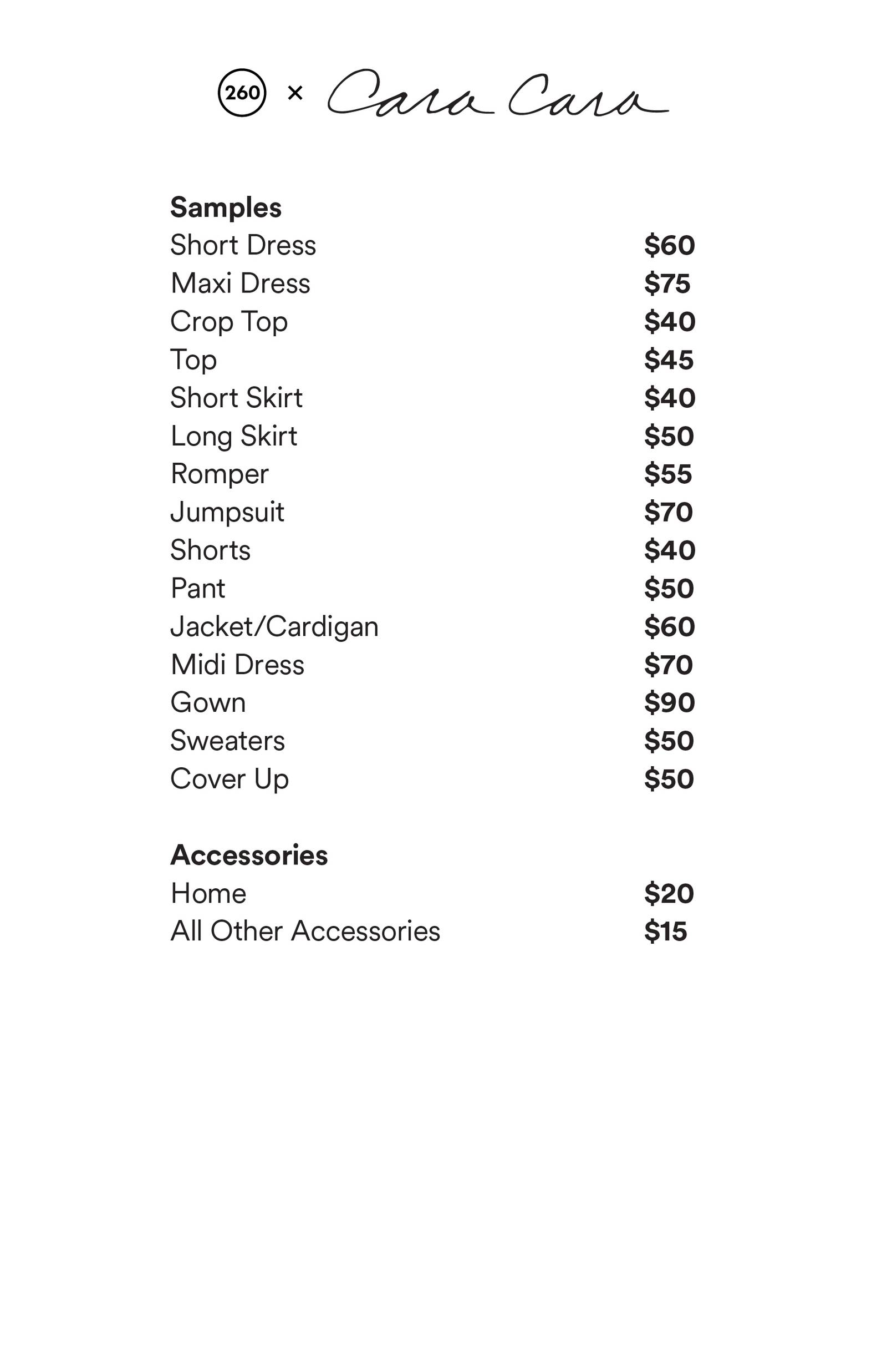 Price list