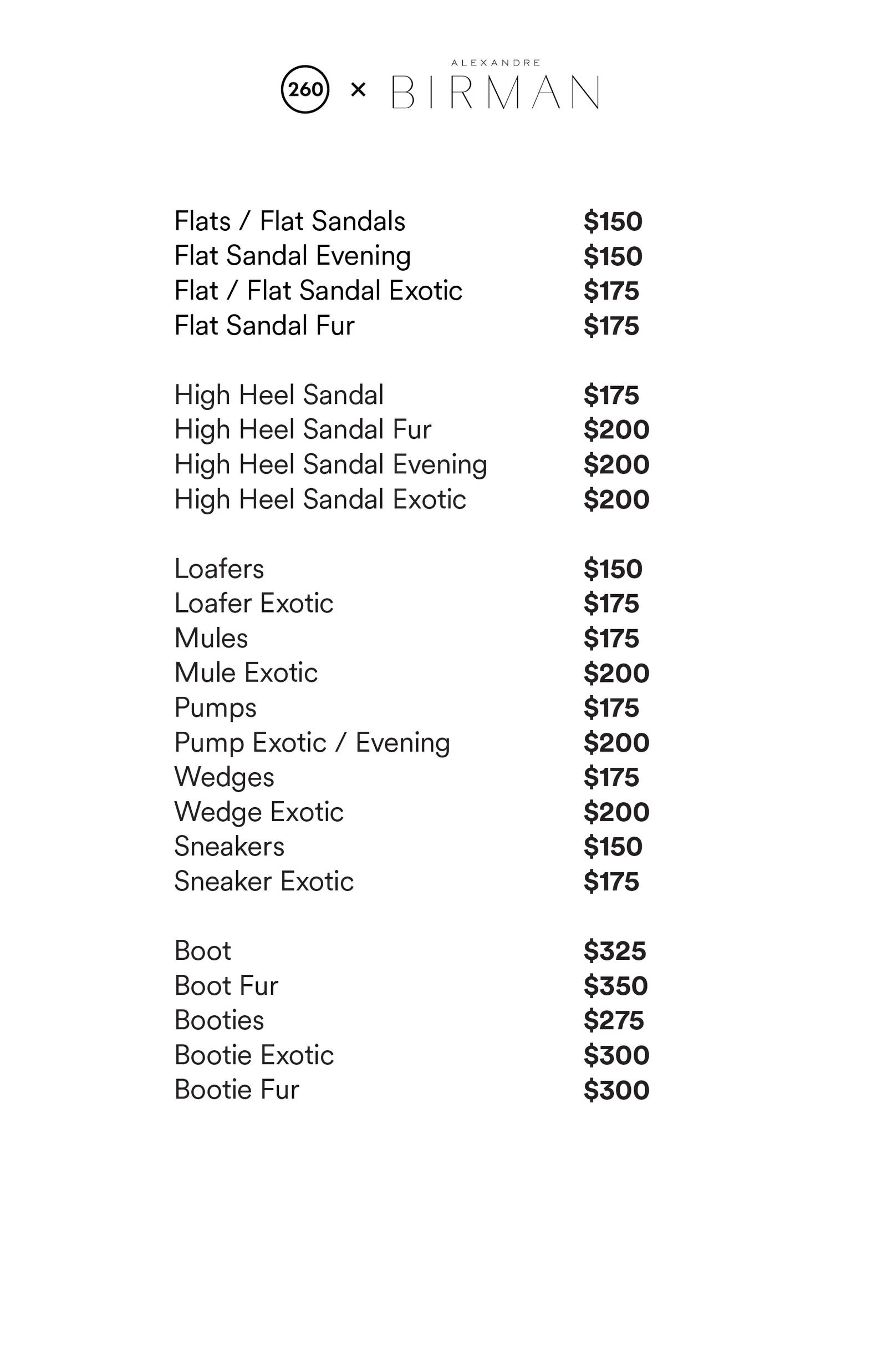 Price list