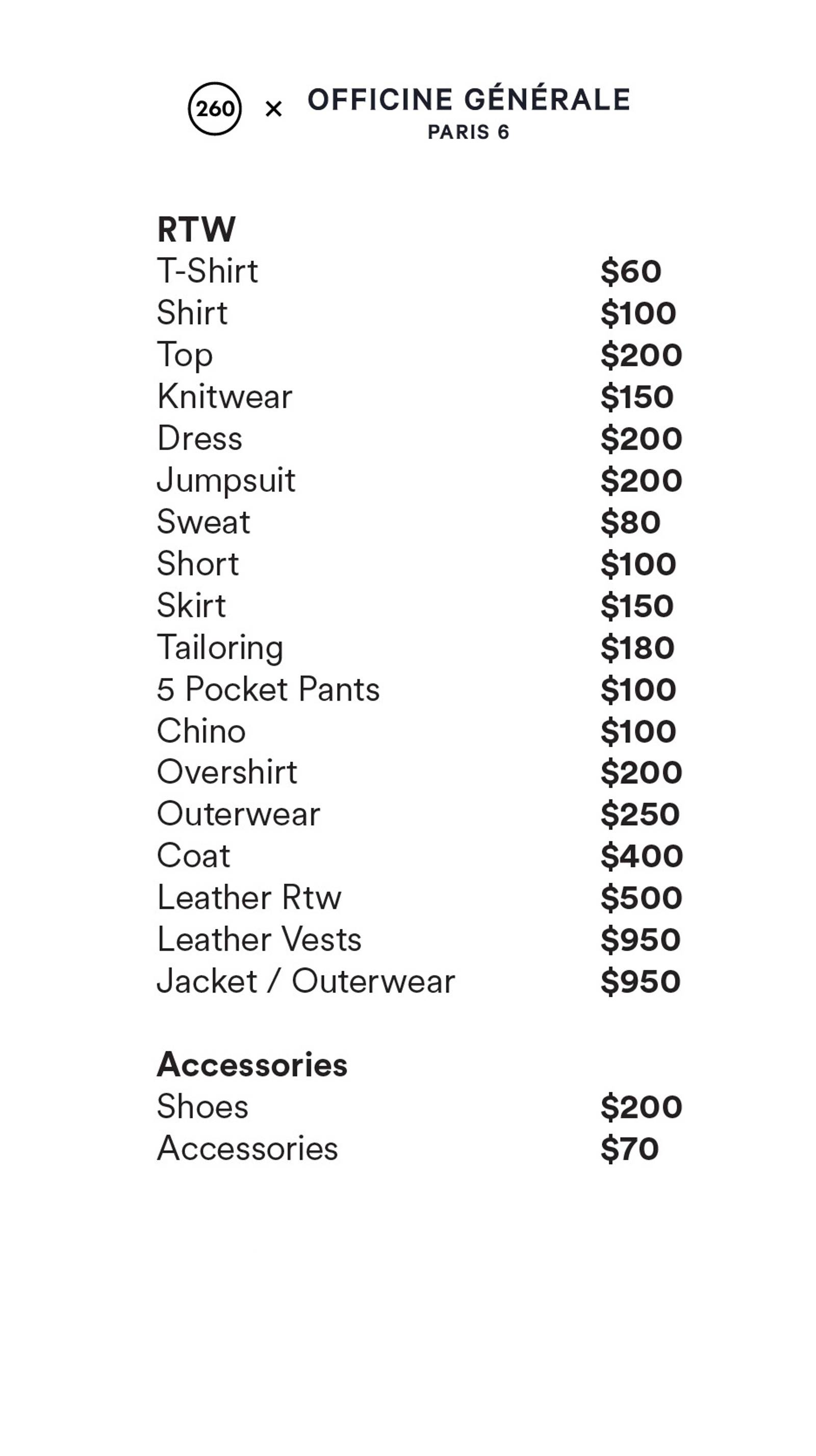 Price list