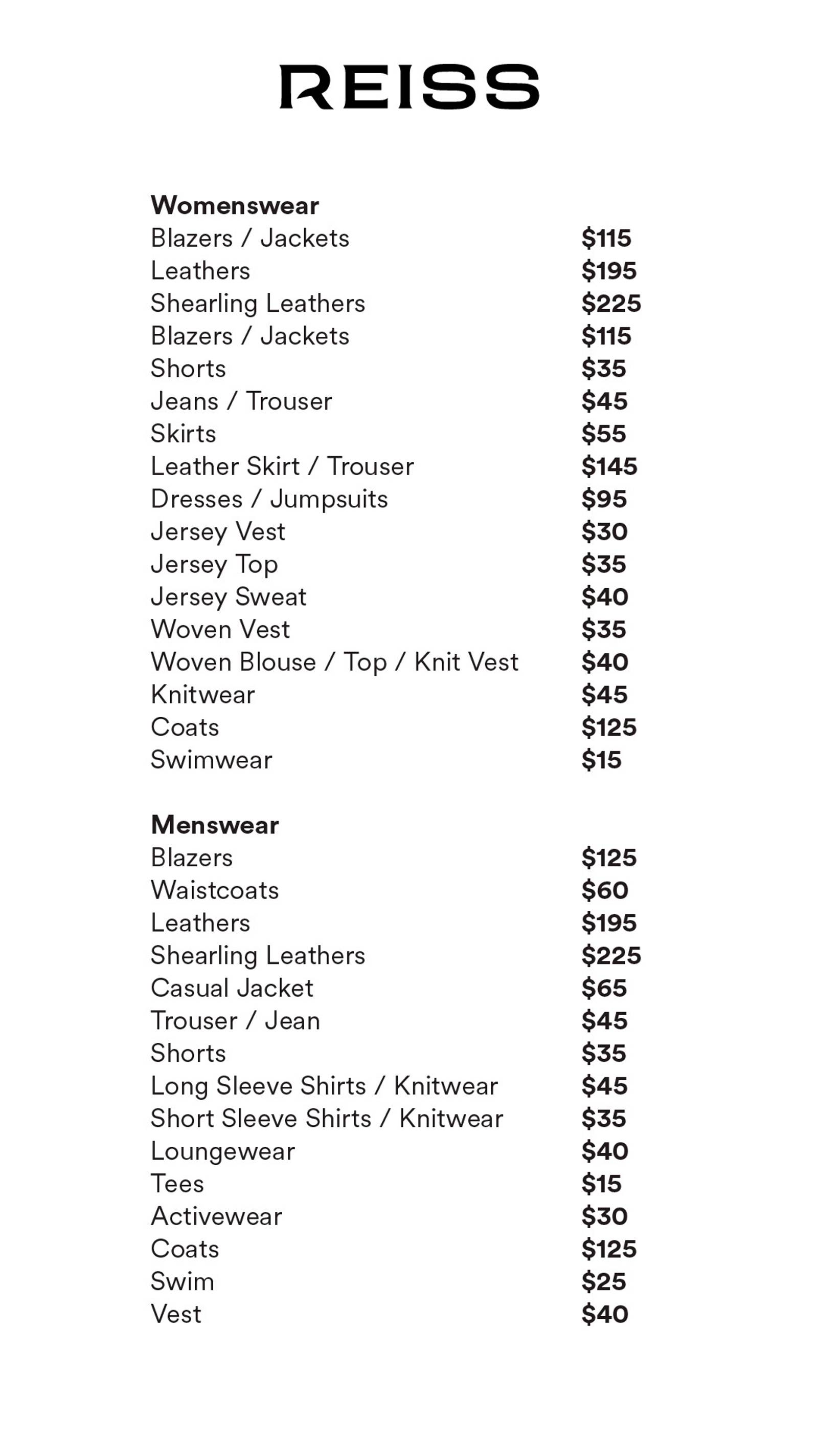 Price list