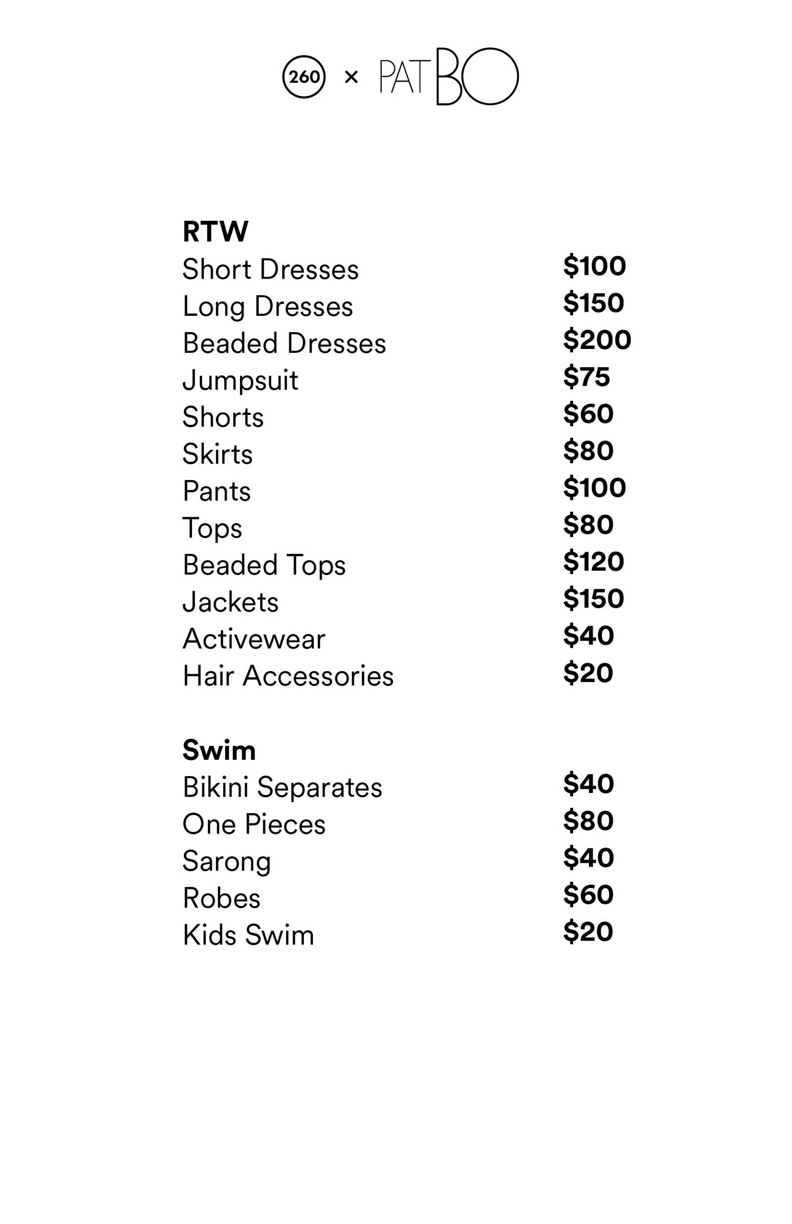 Price list