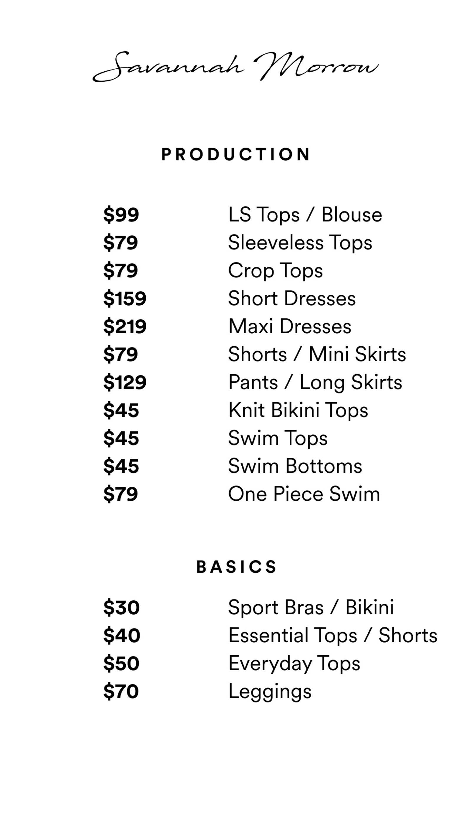 Price list