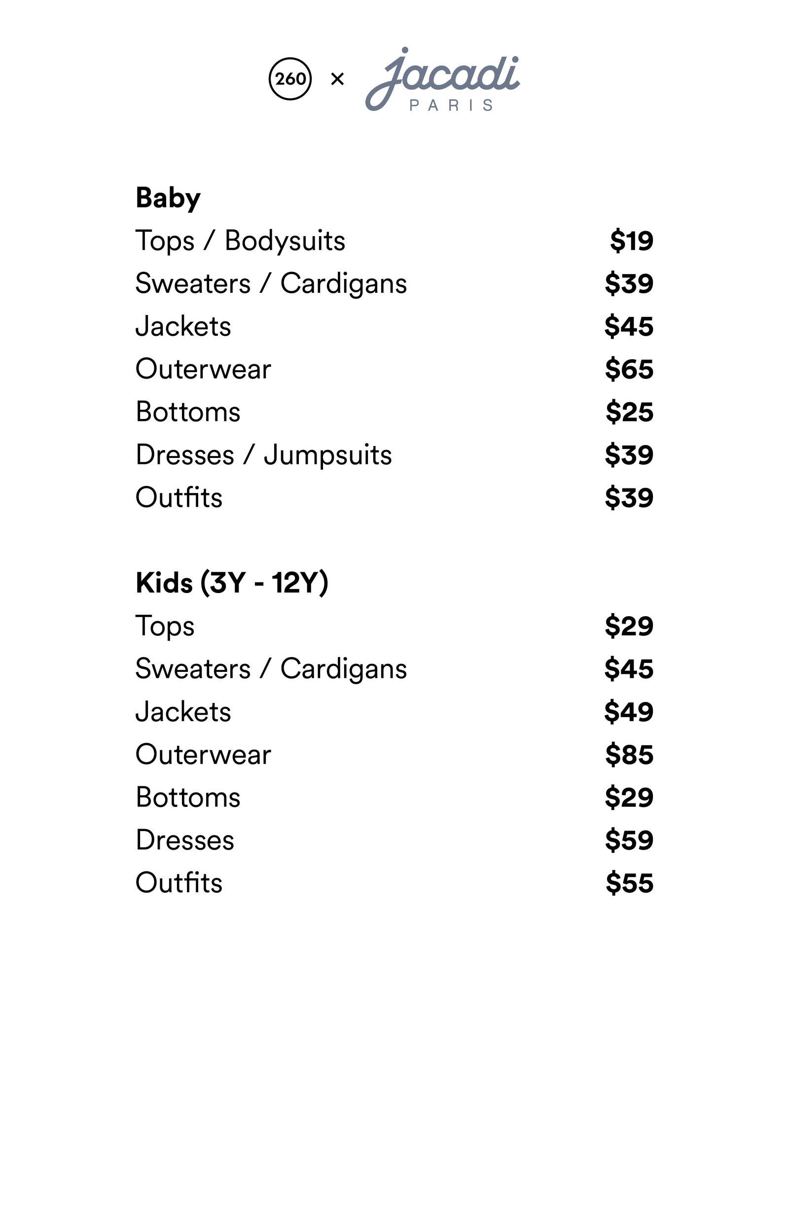 Price list