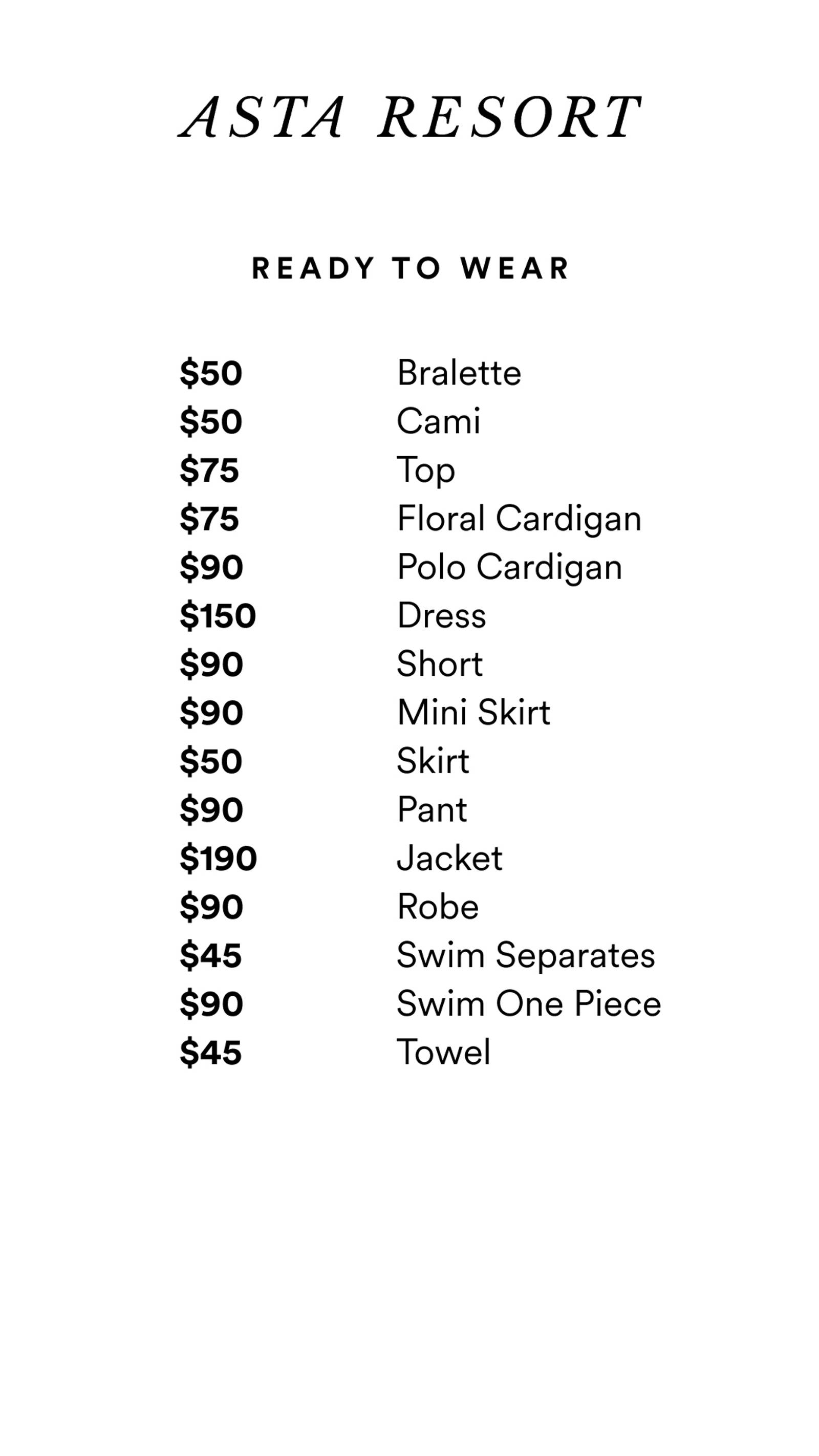 Price list