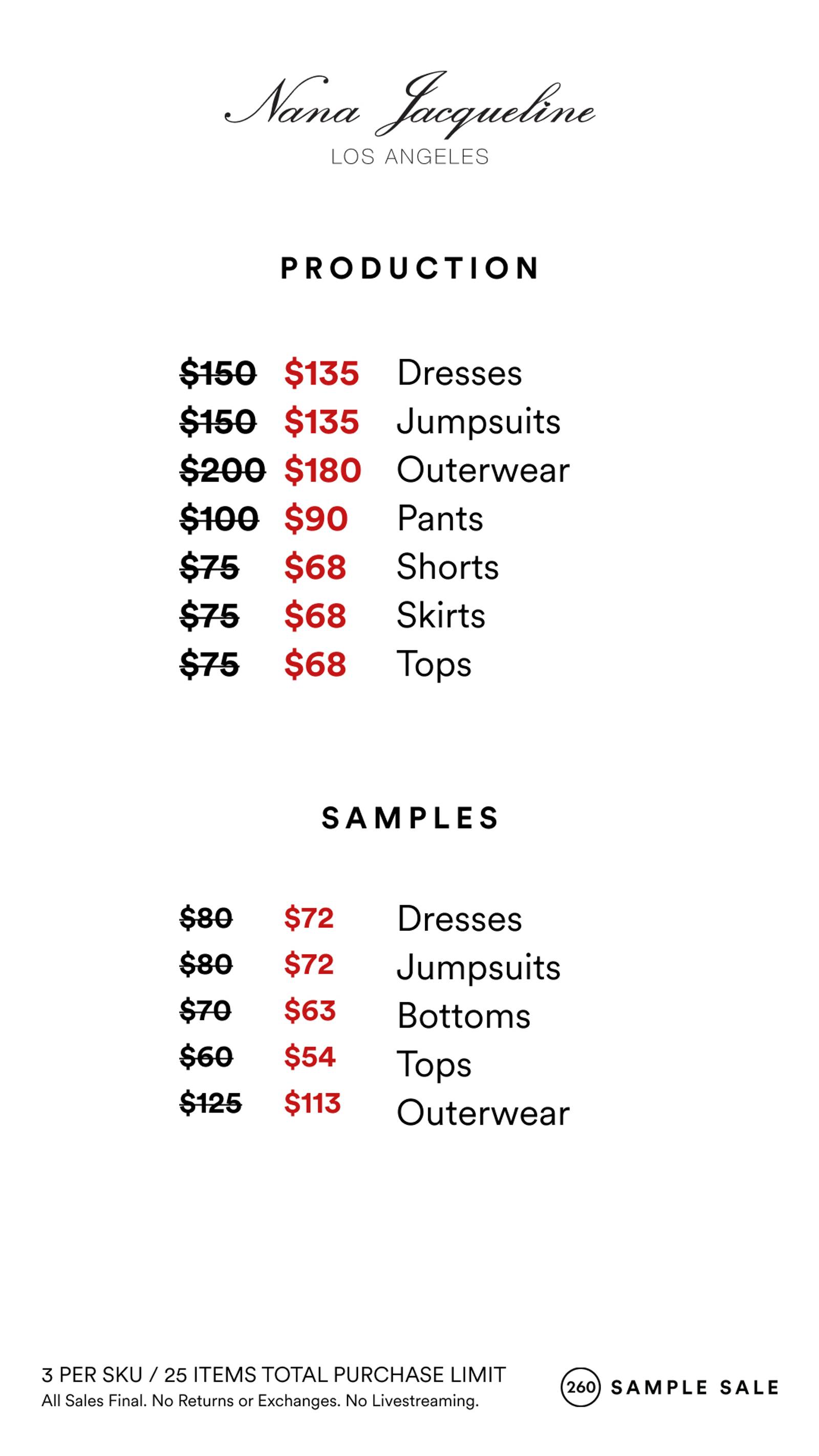 Price list