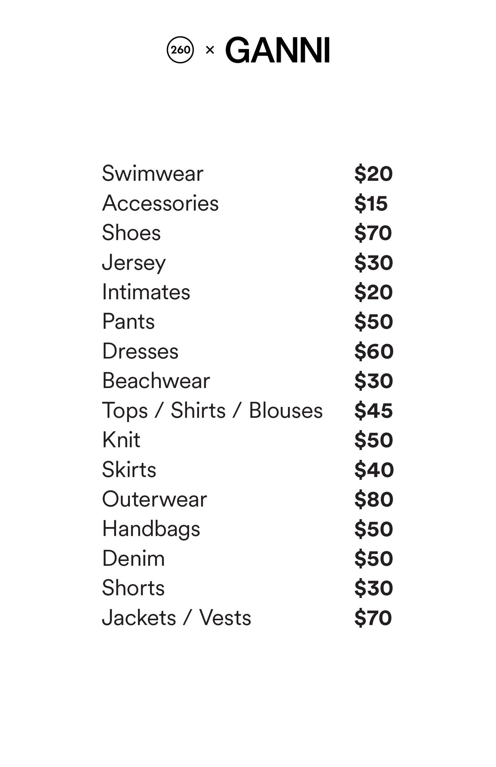 Price list