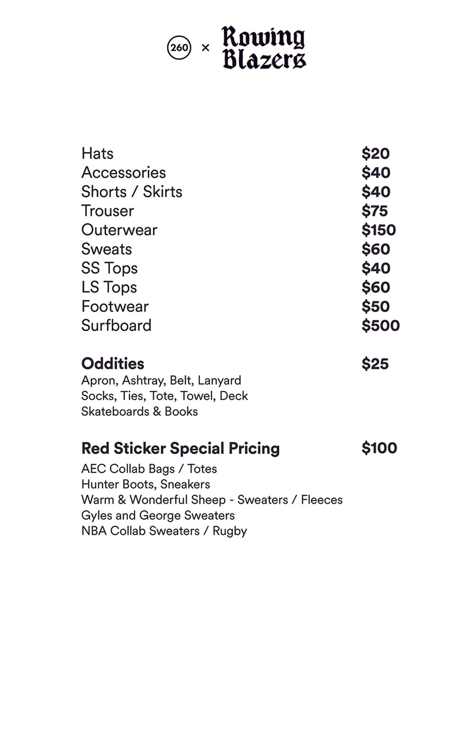 Price list