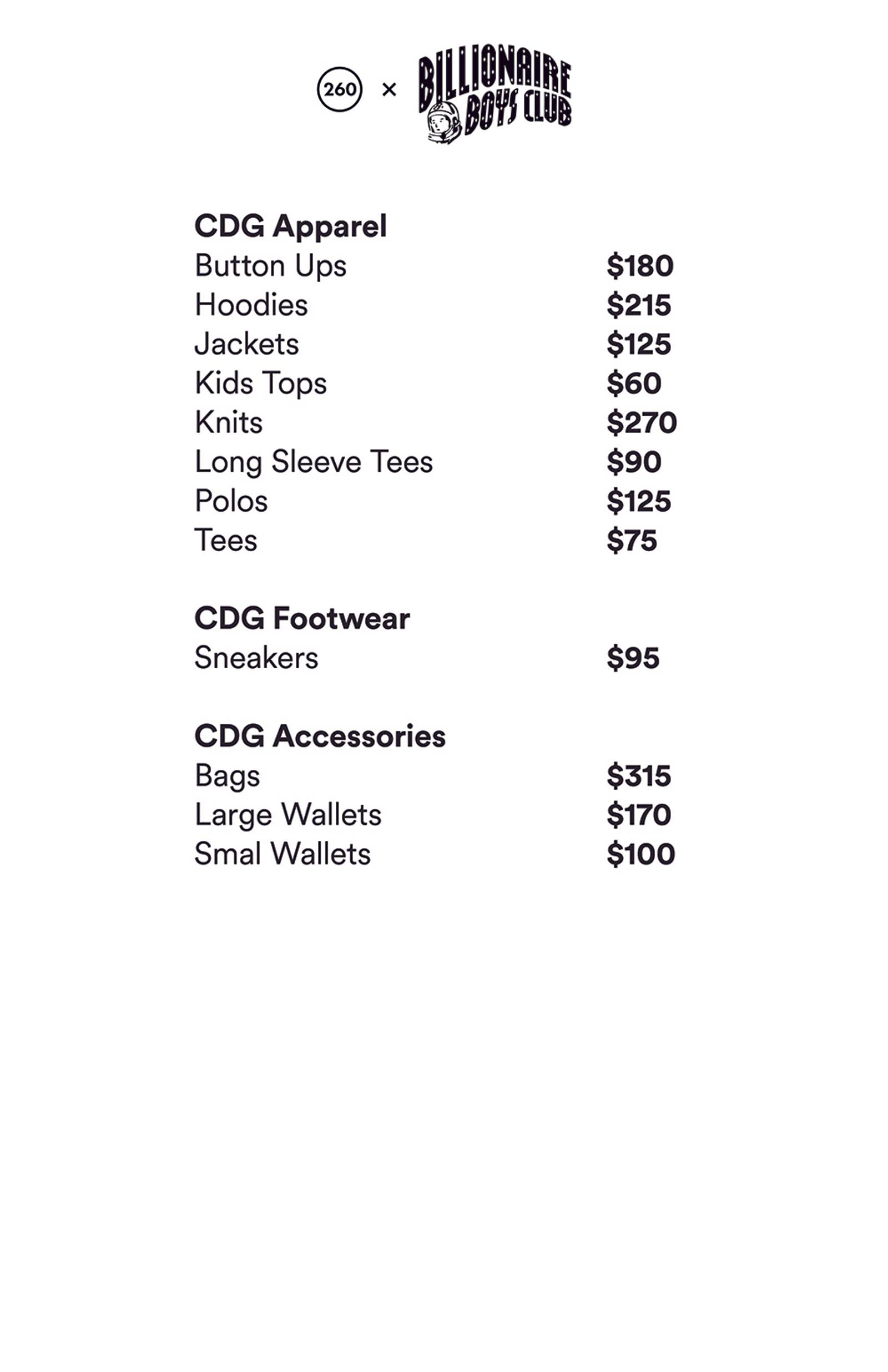 Price list