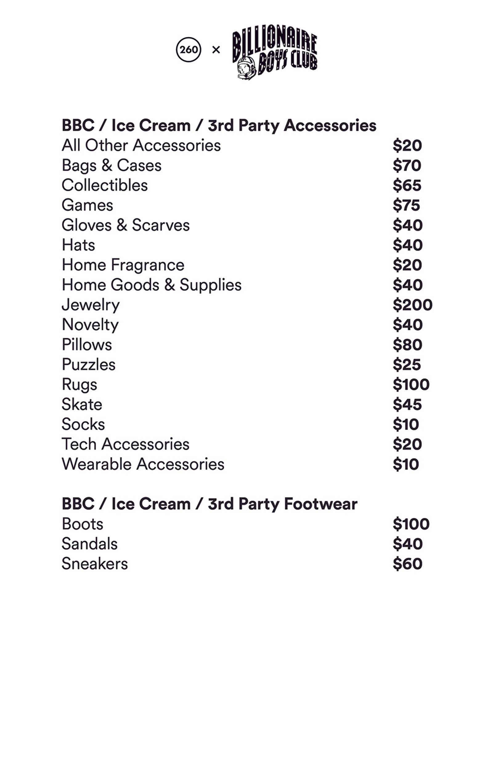 Price list