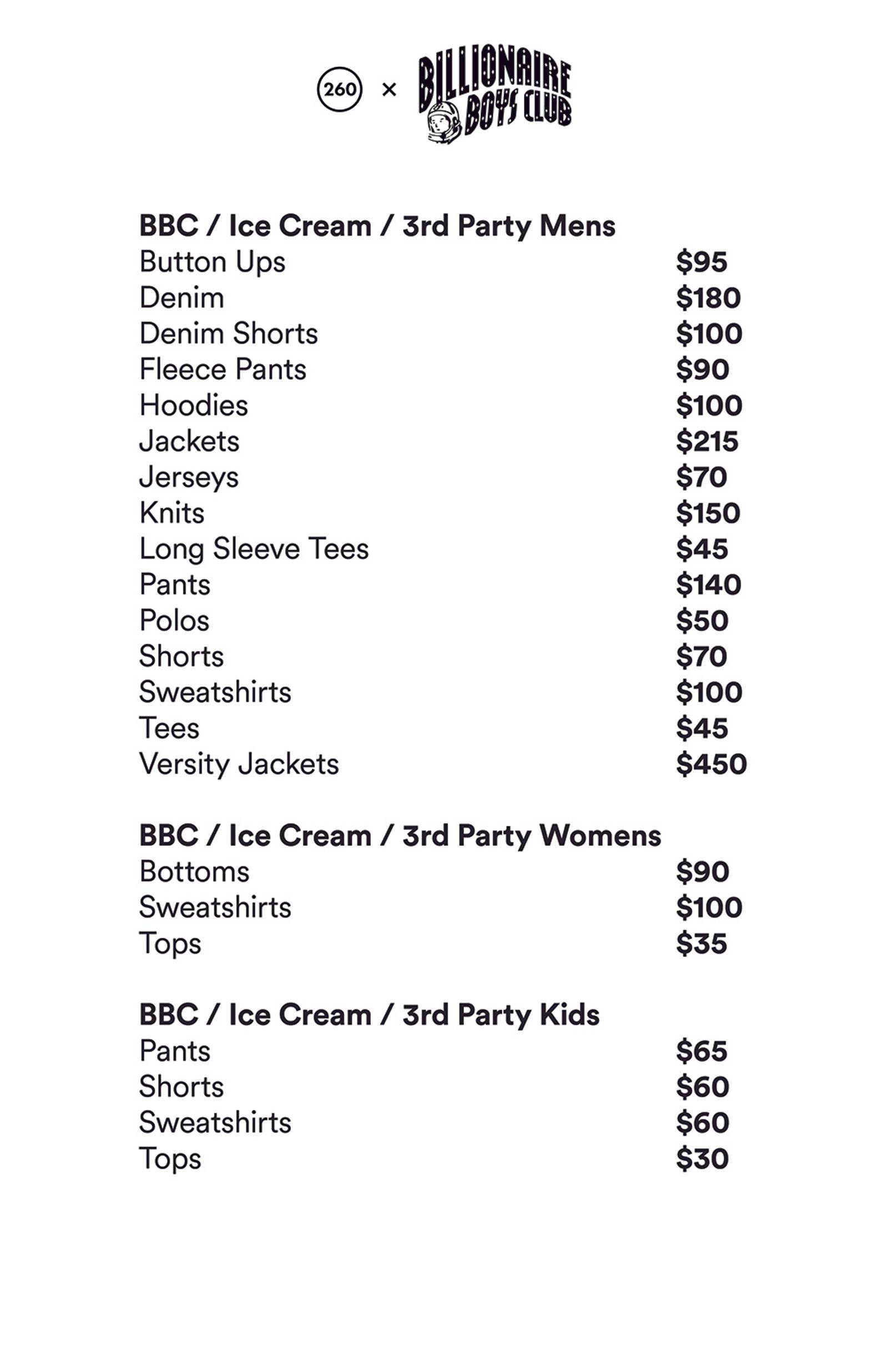 Price list