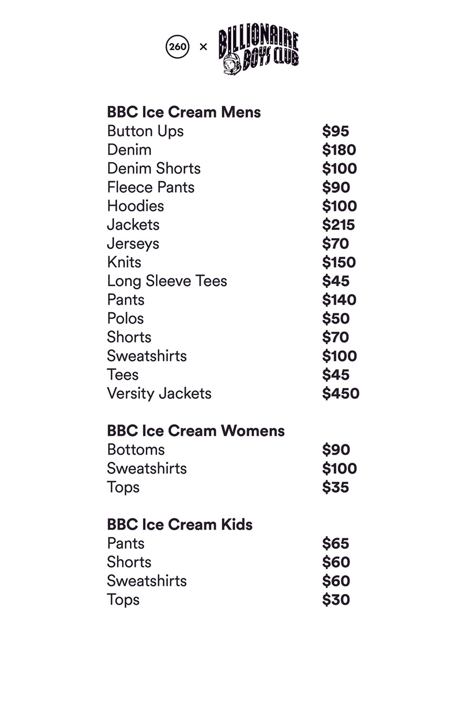 Price list