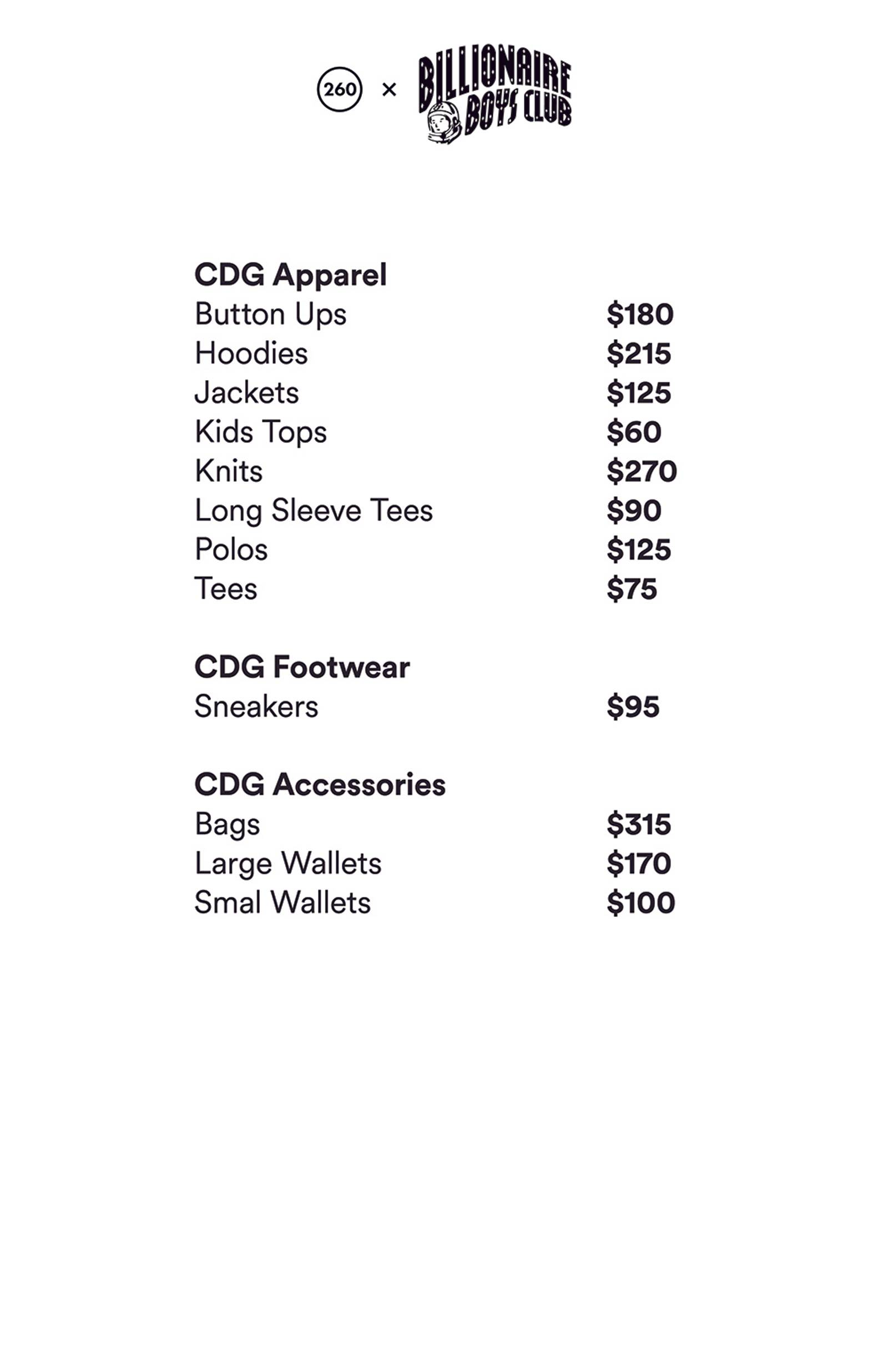 Price list