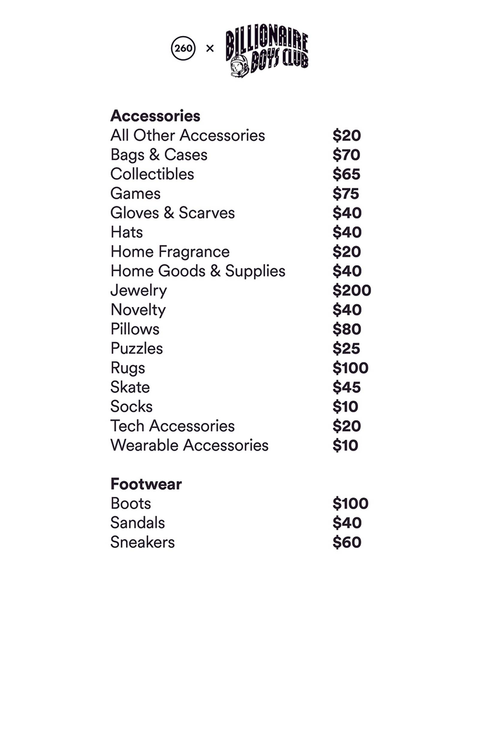 Price list