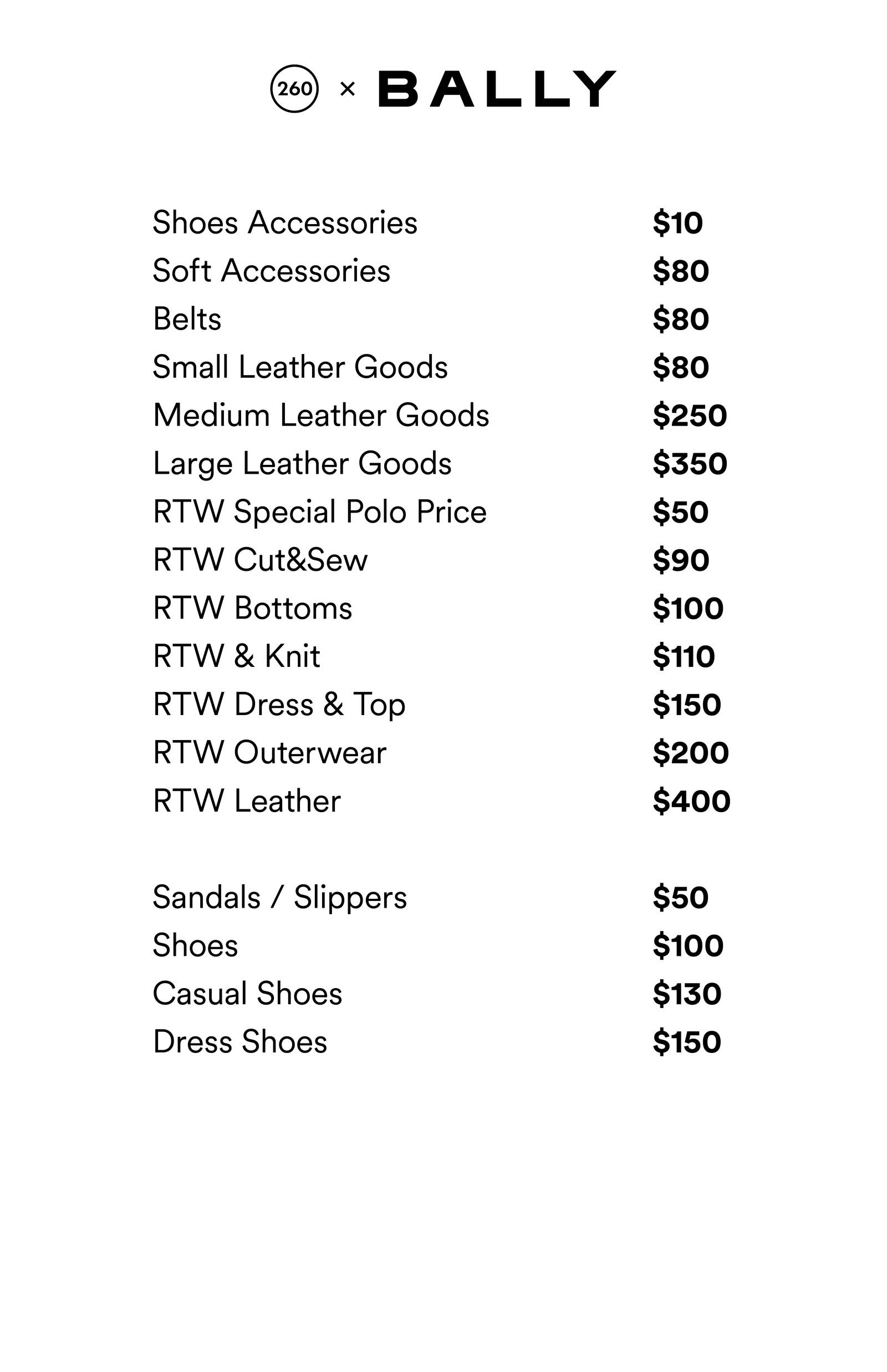 Price list