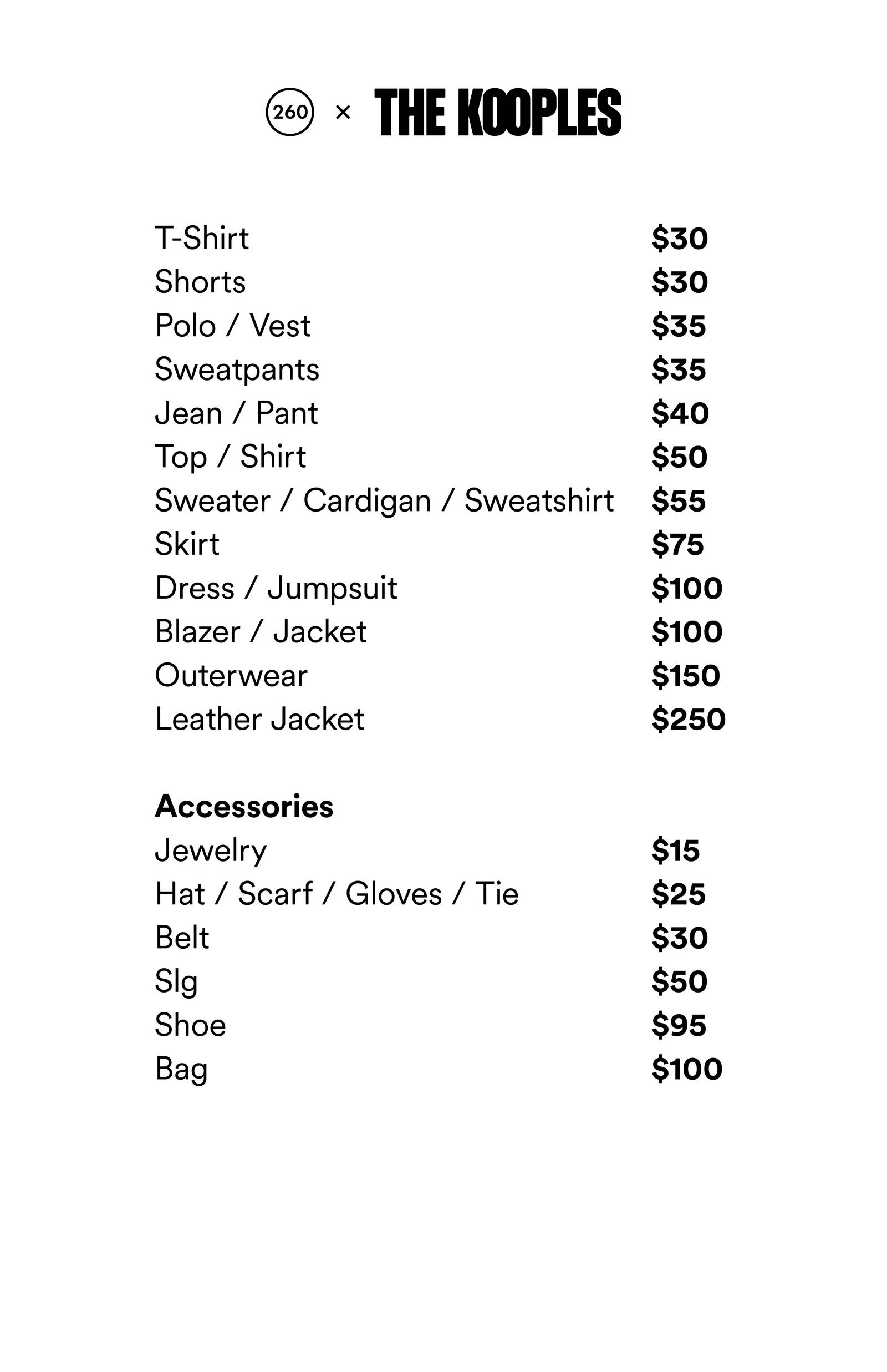 Price list