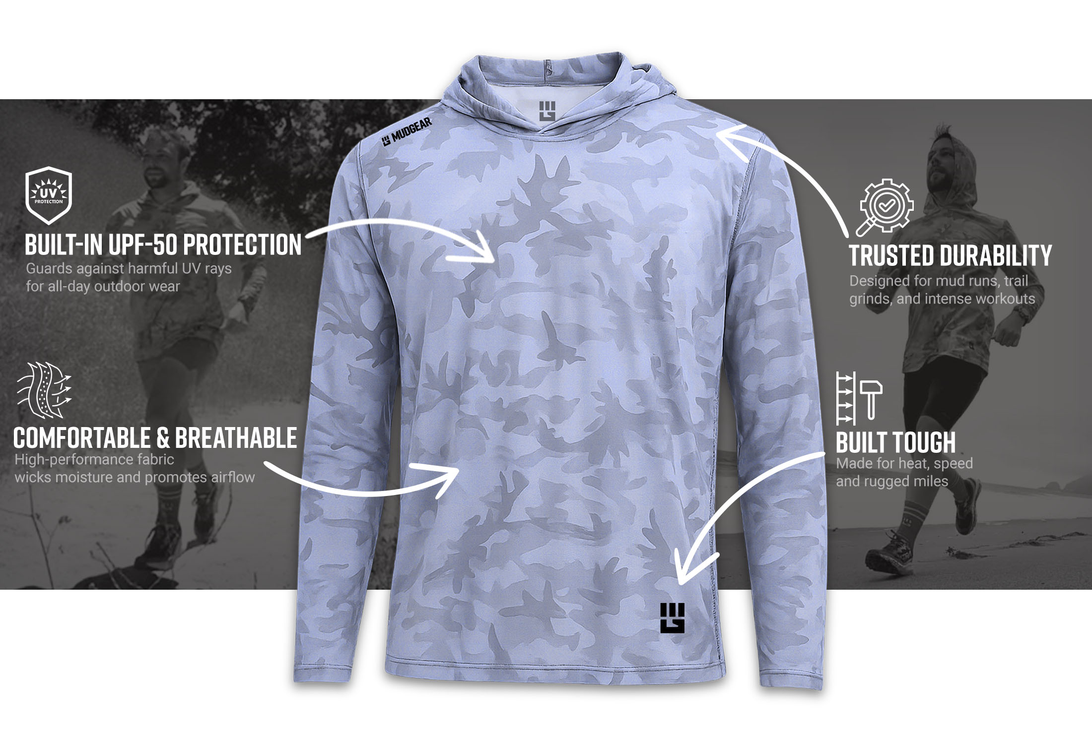 Infographic of MudGear Sun Hoodie - Light Gray Camo