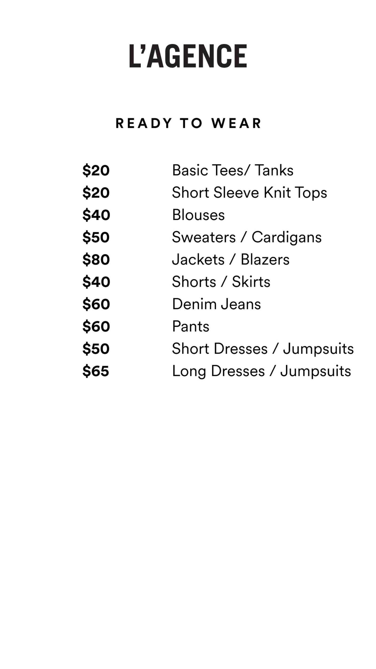 Price list