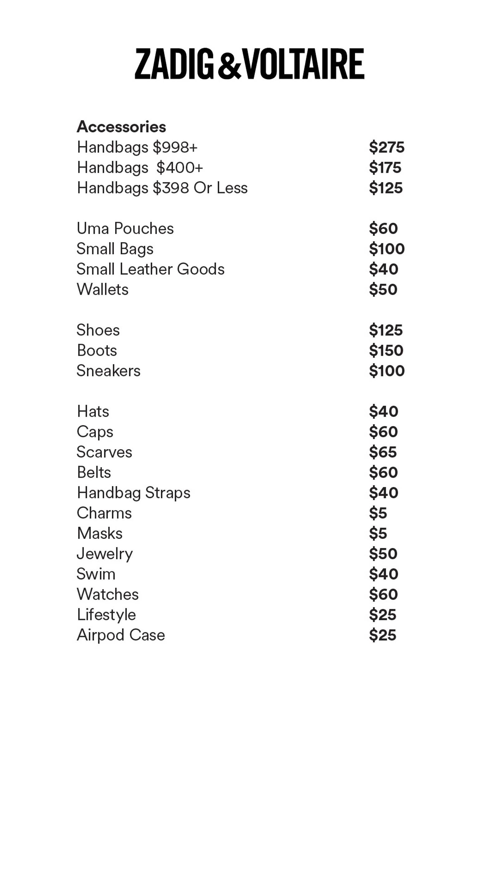 Price list