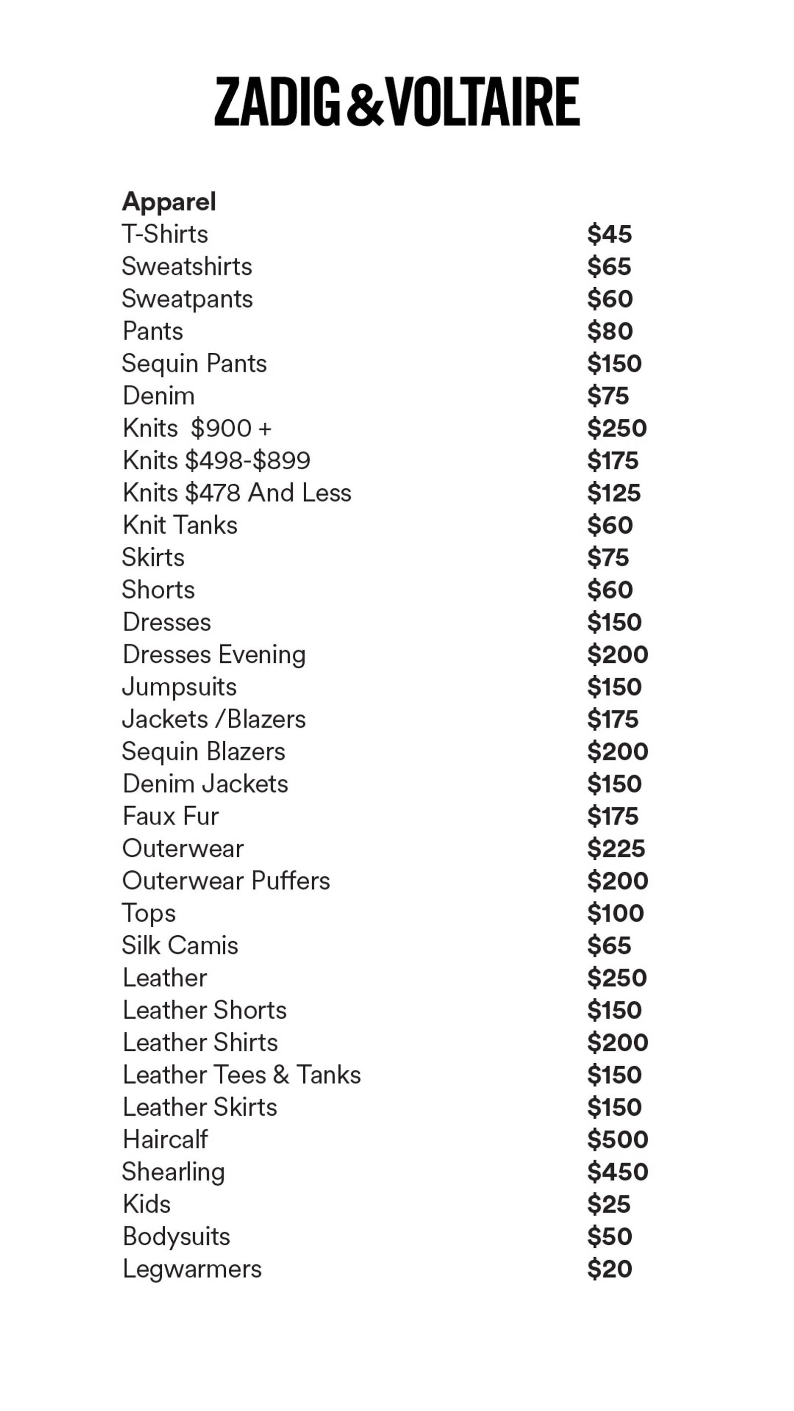 Price list