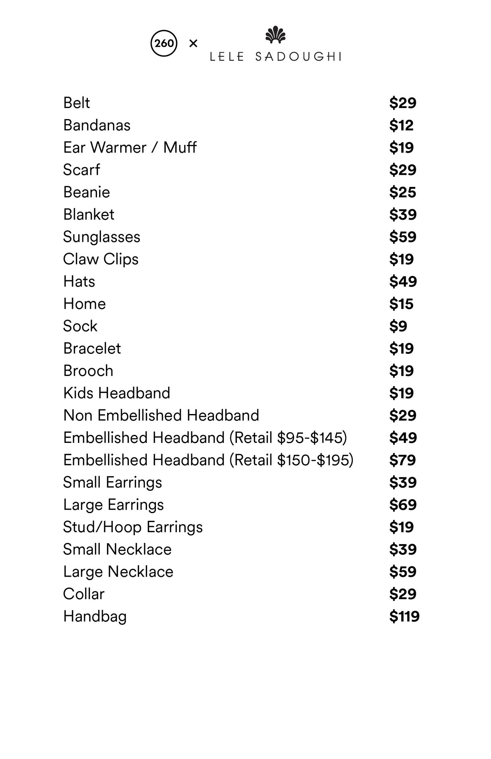 Price list