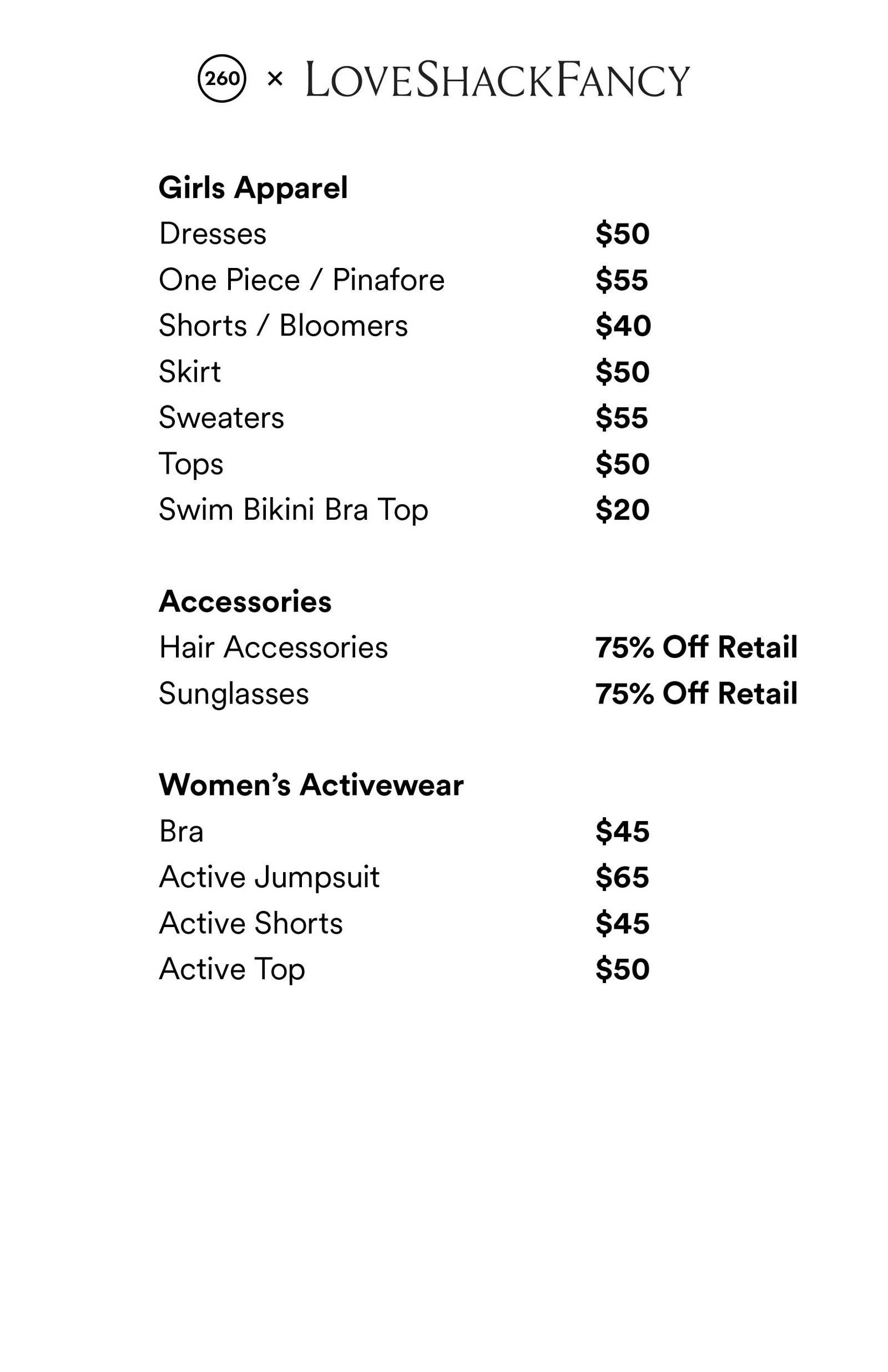 Price list