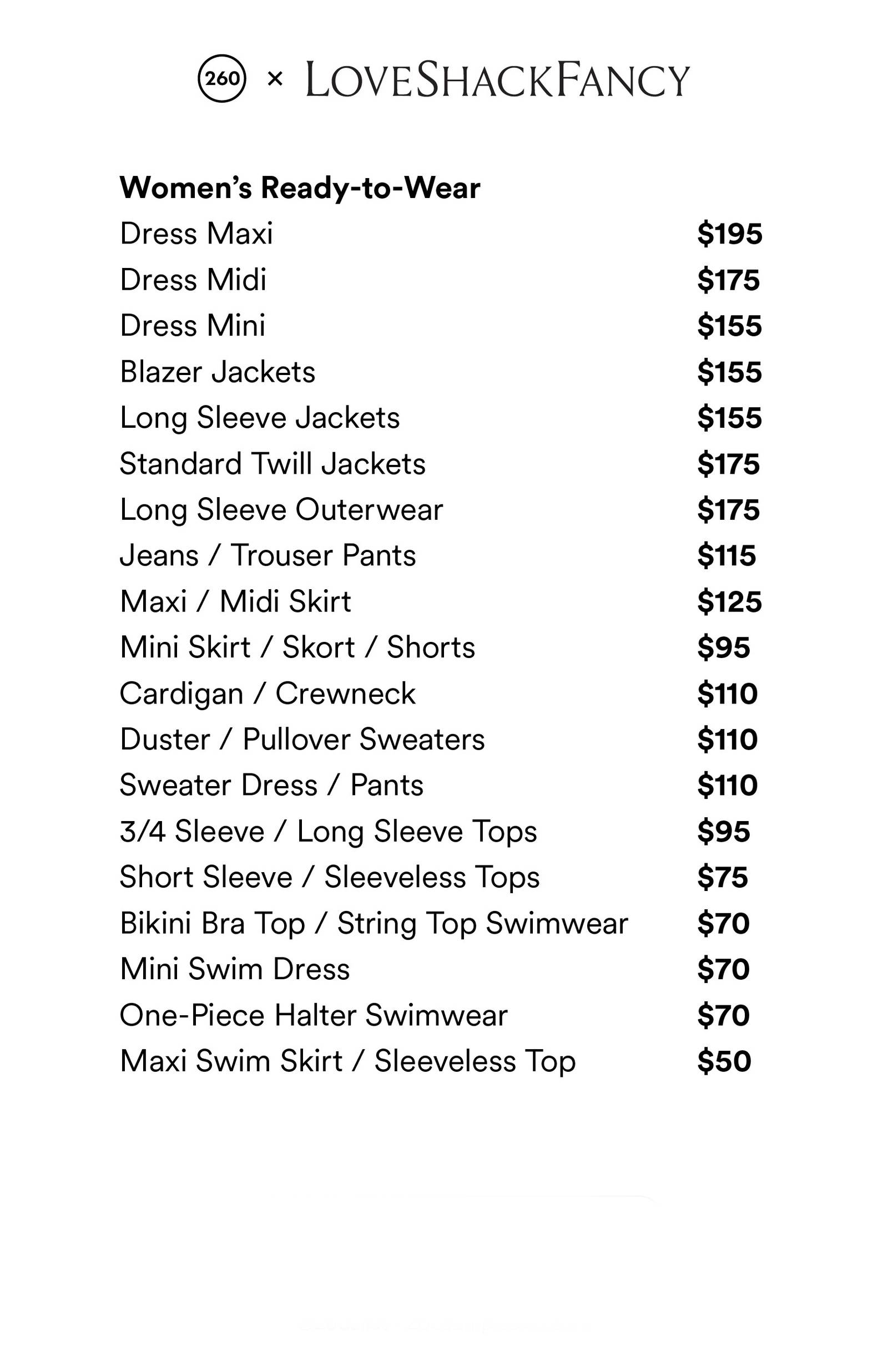 Price list