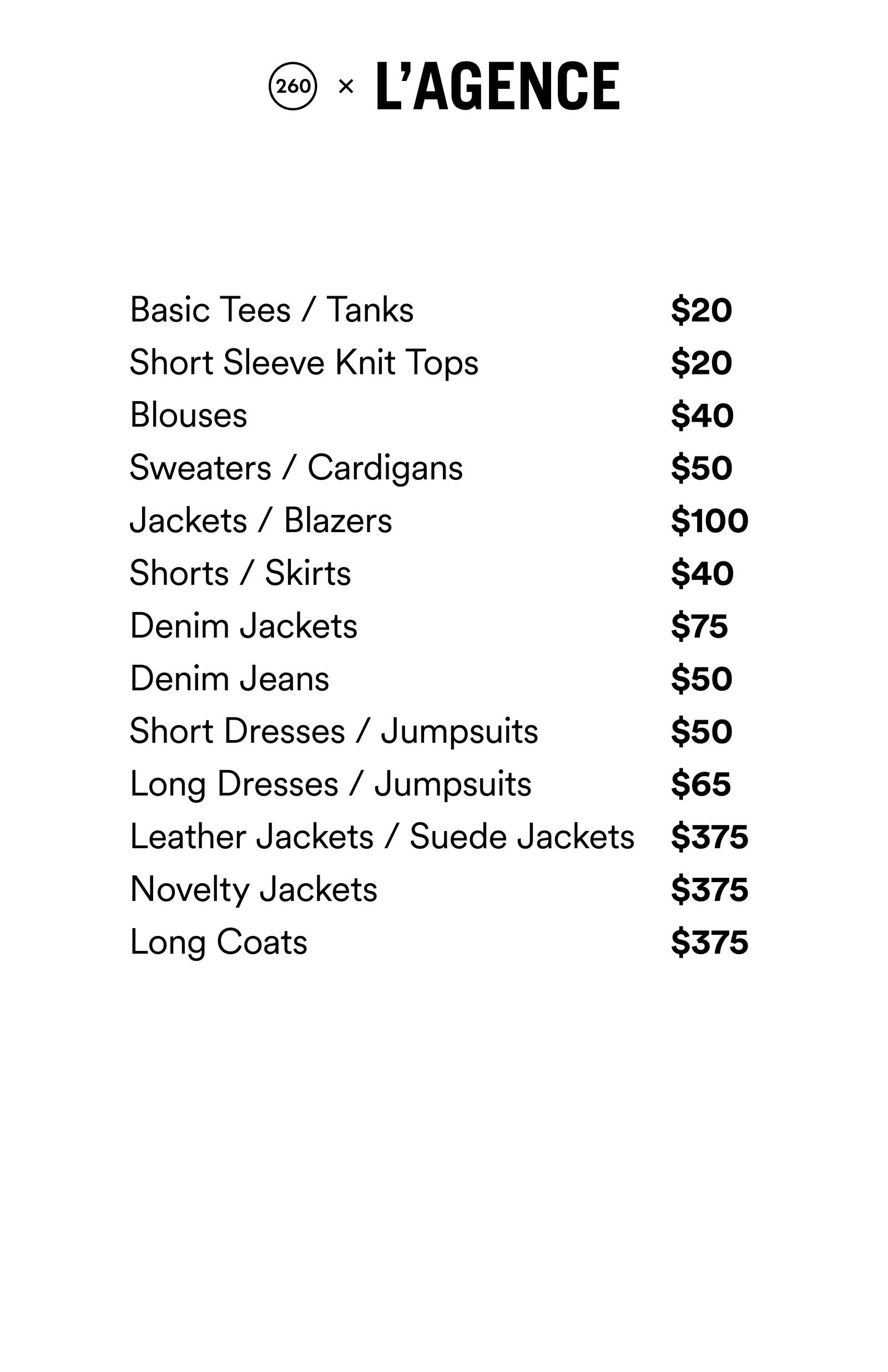 Price list