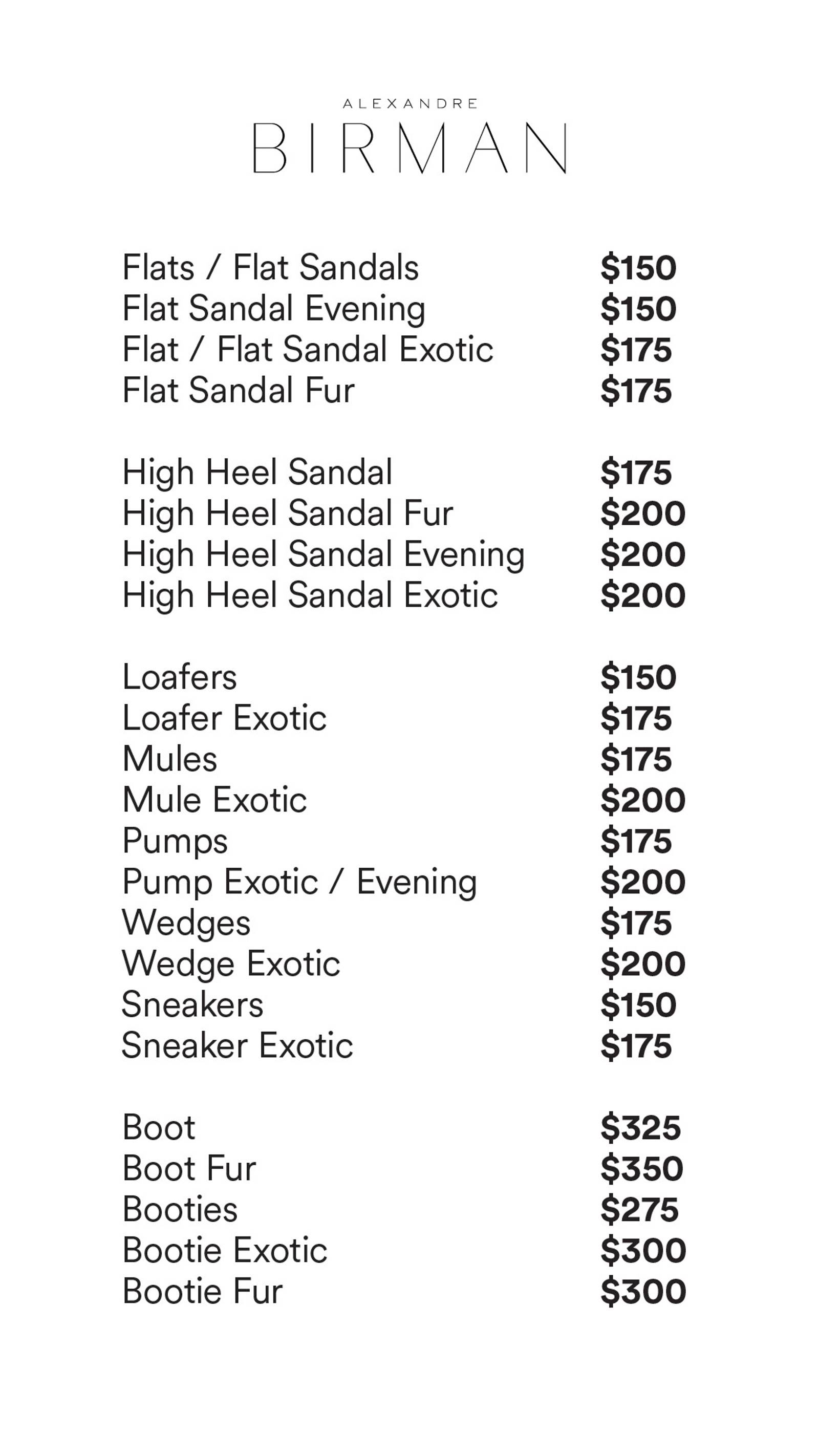 Price list