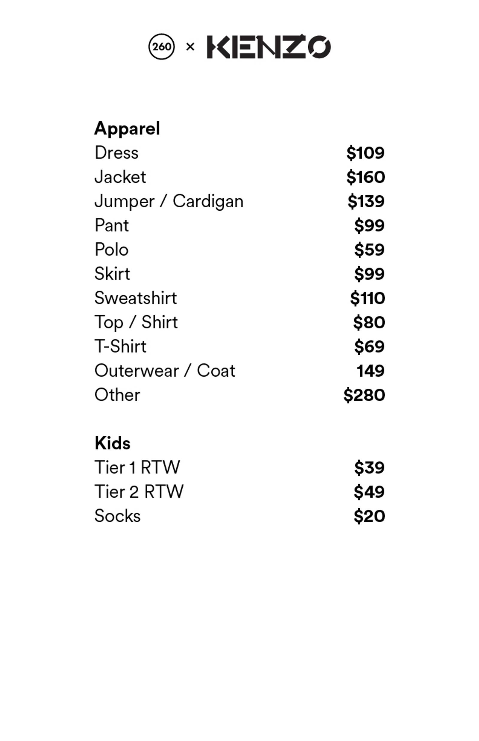 Price list