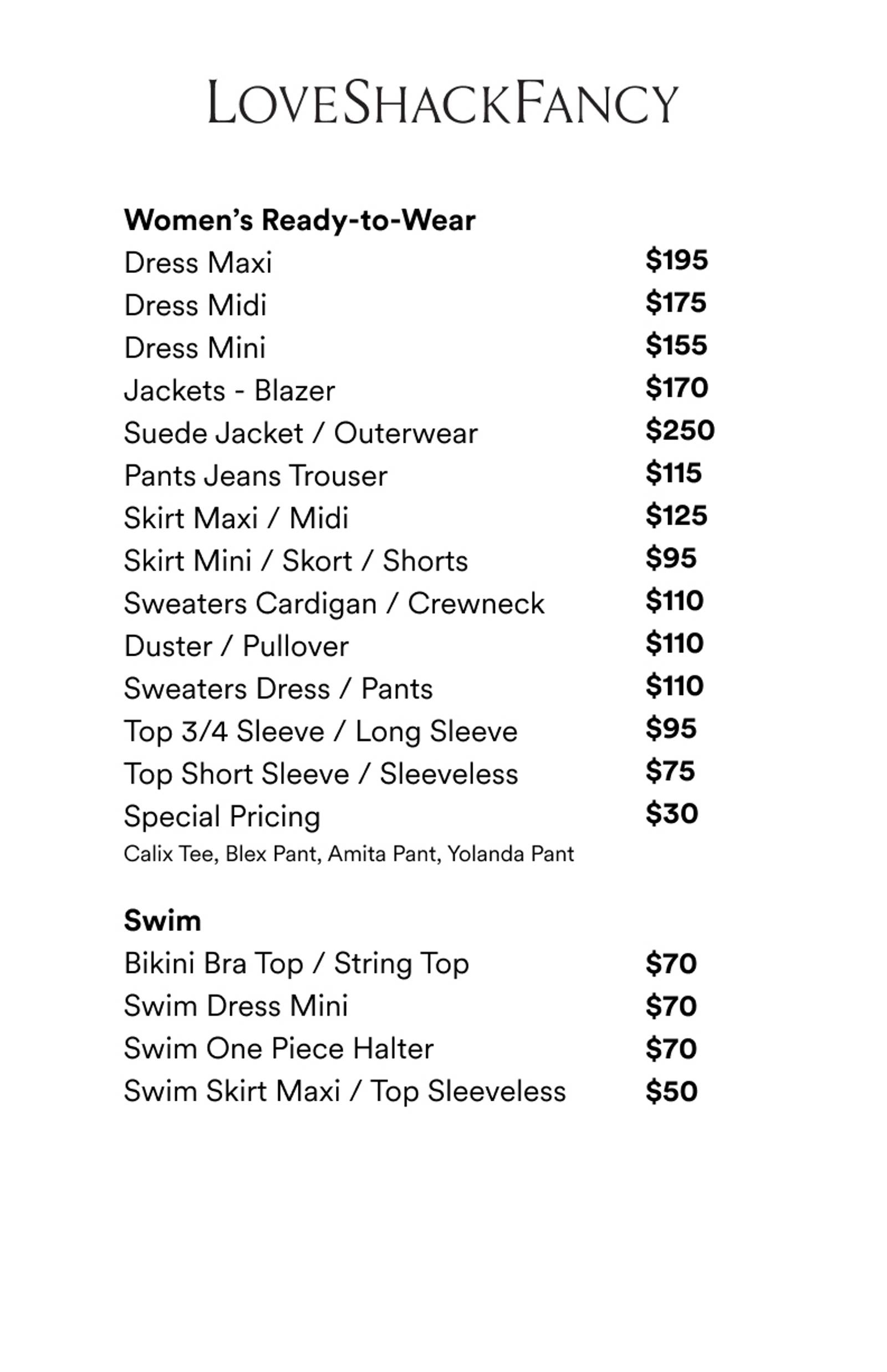 Price list