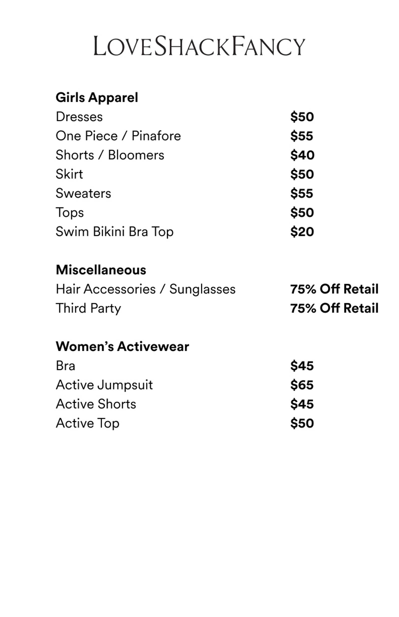 Price list