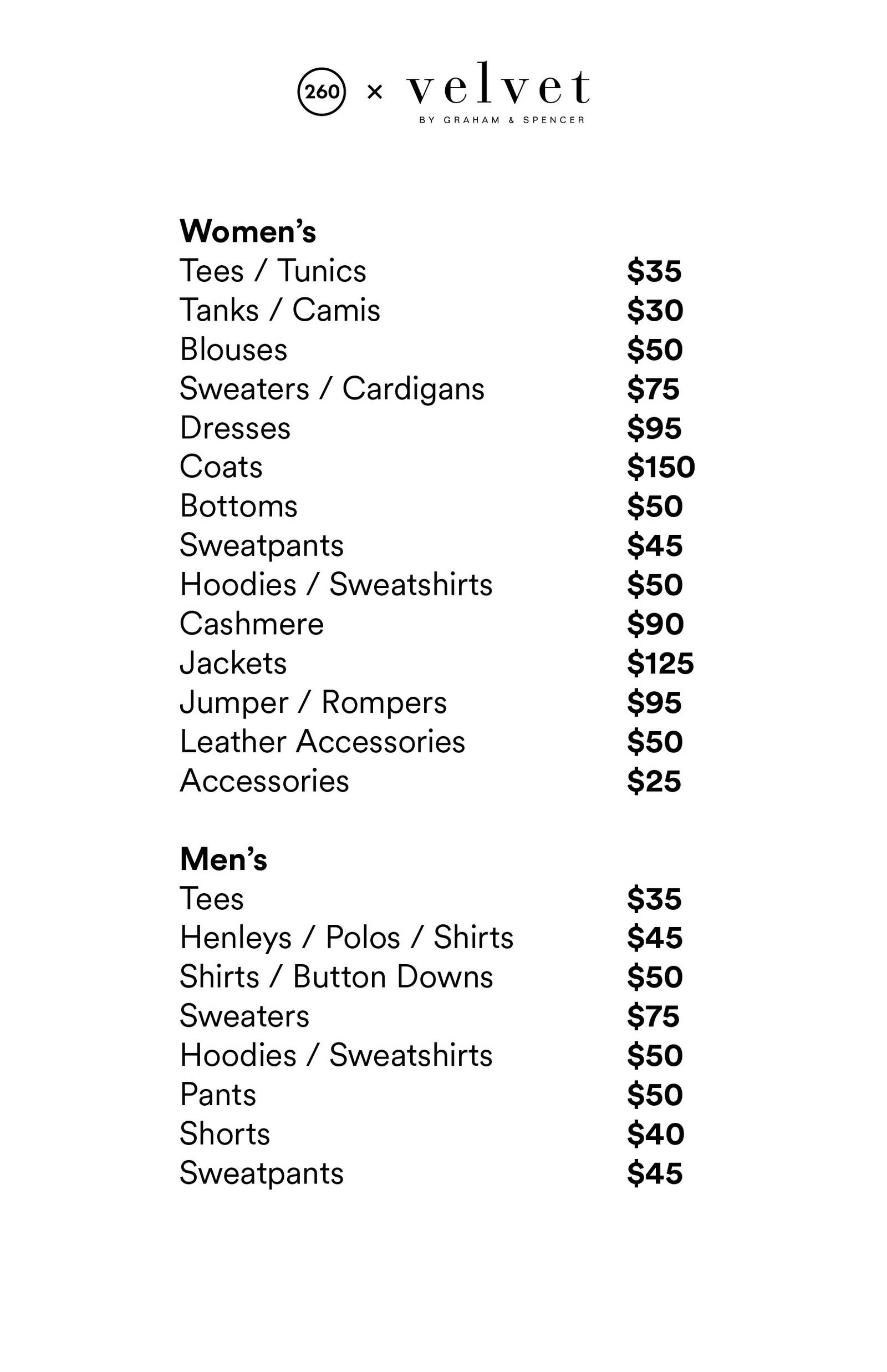 Price list