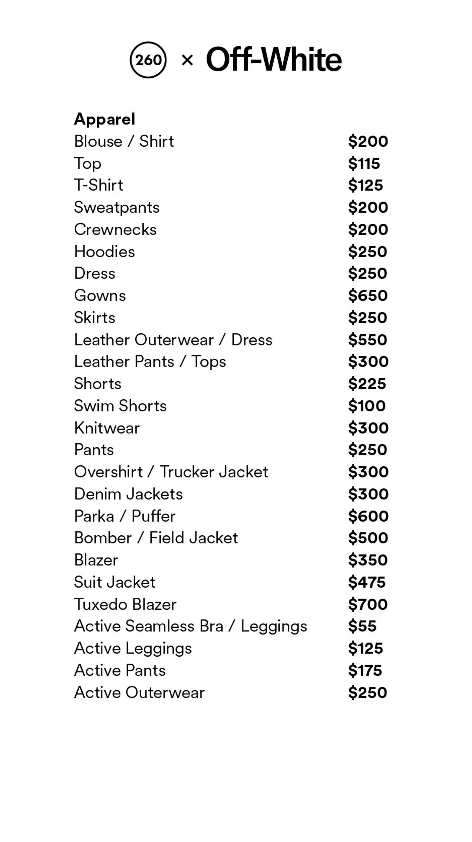 Price list