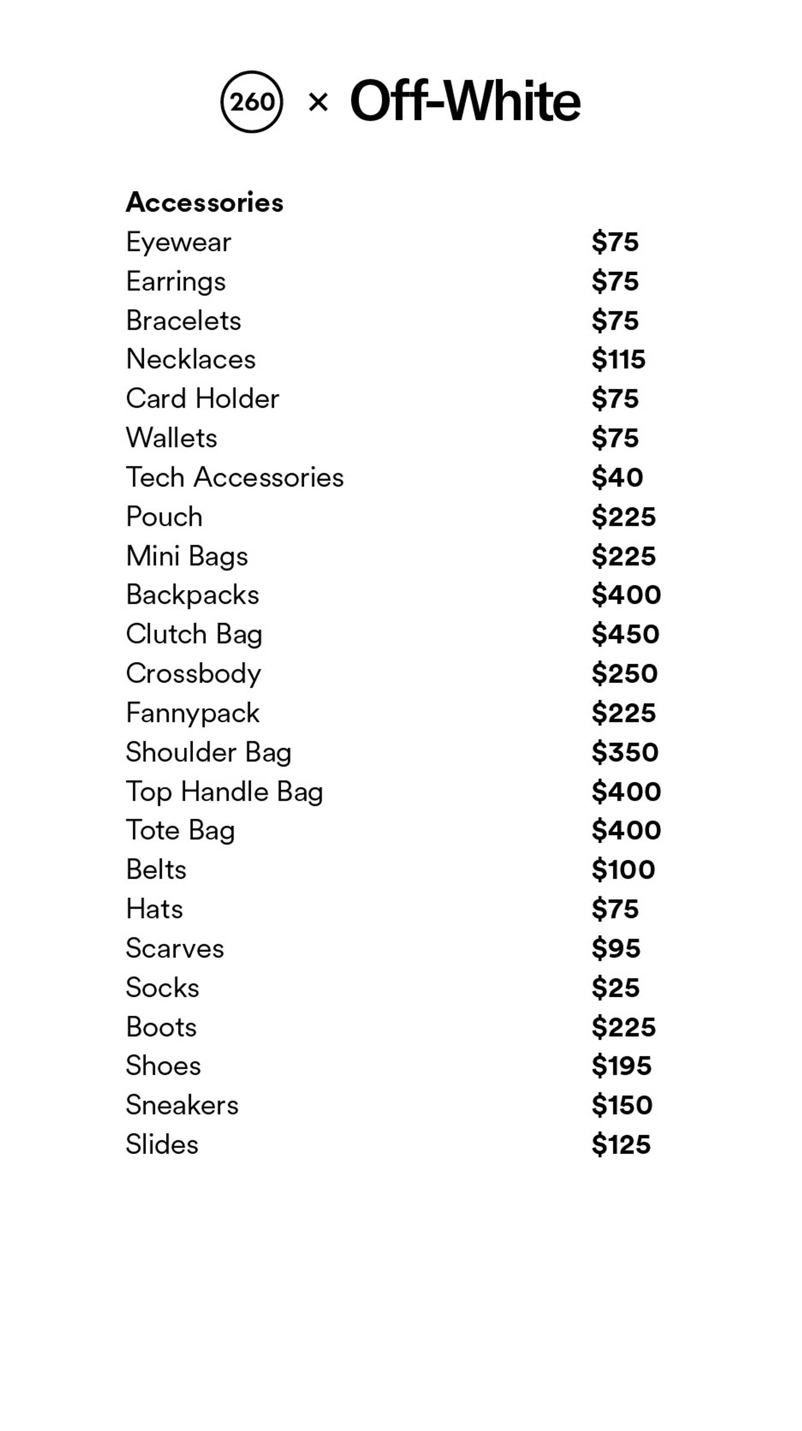 Price list