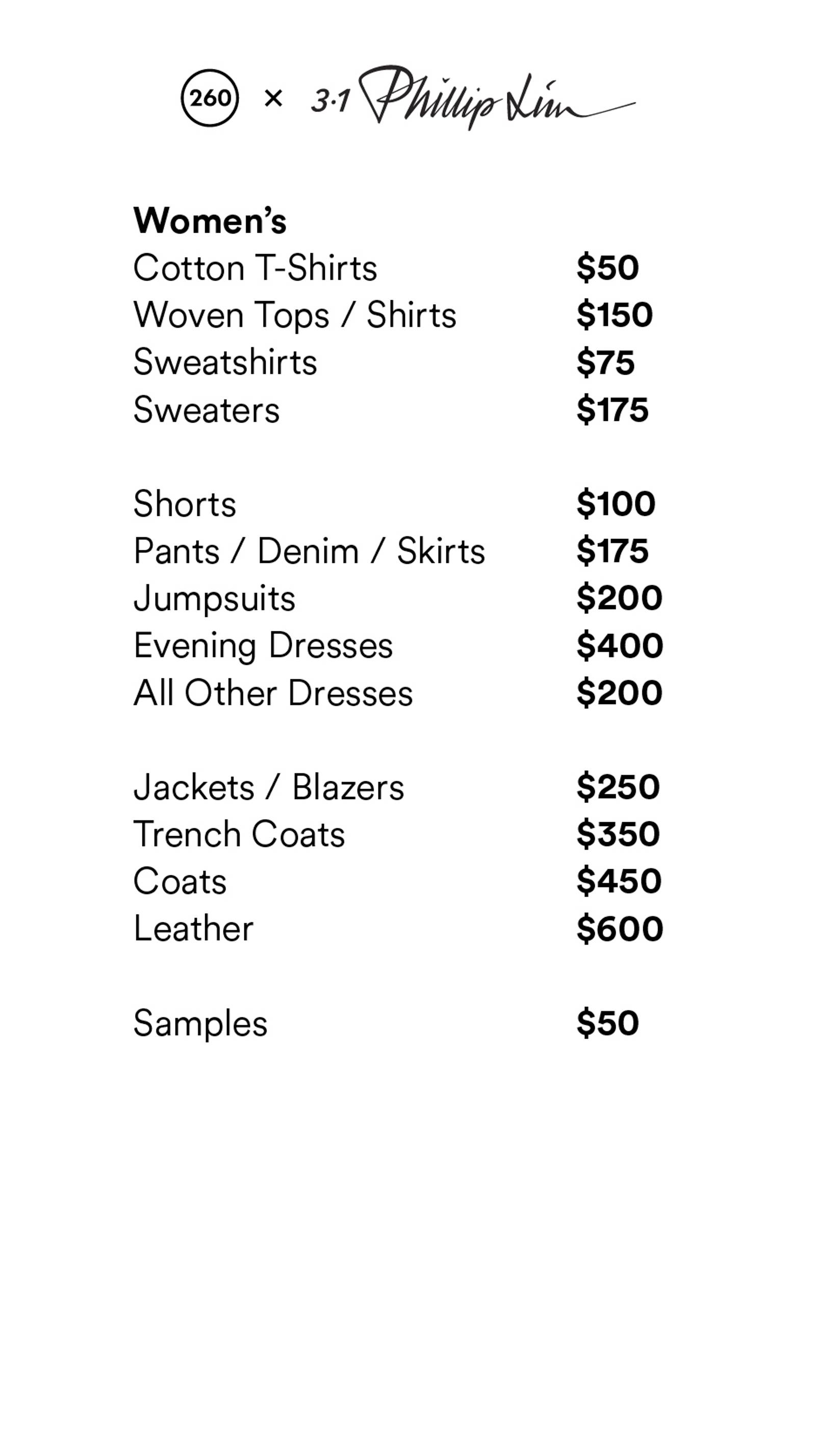 Price list