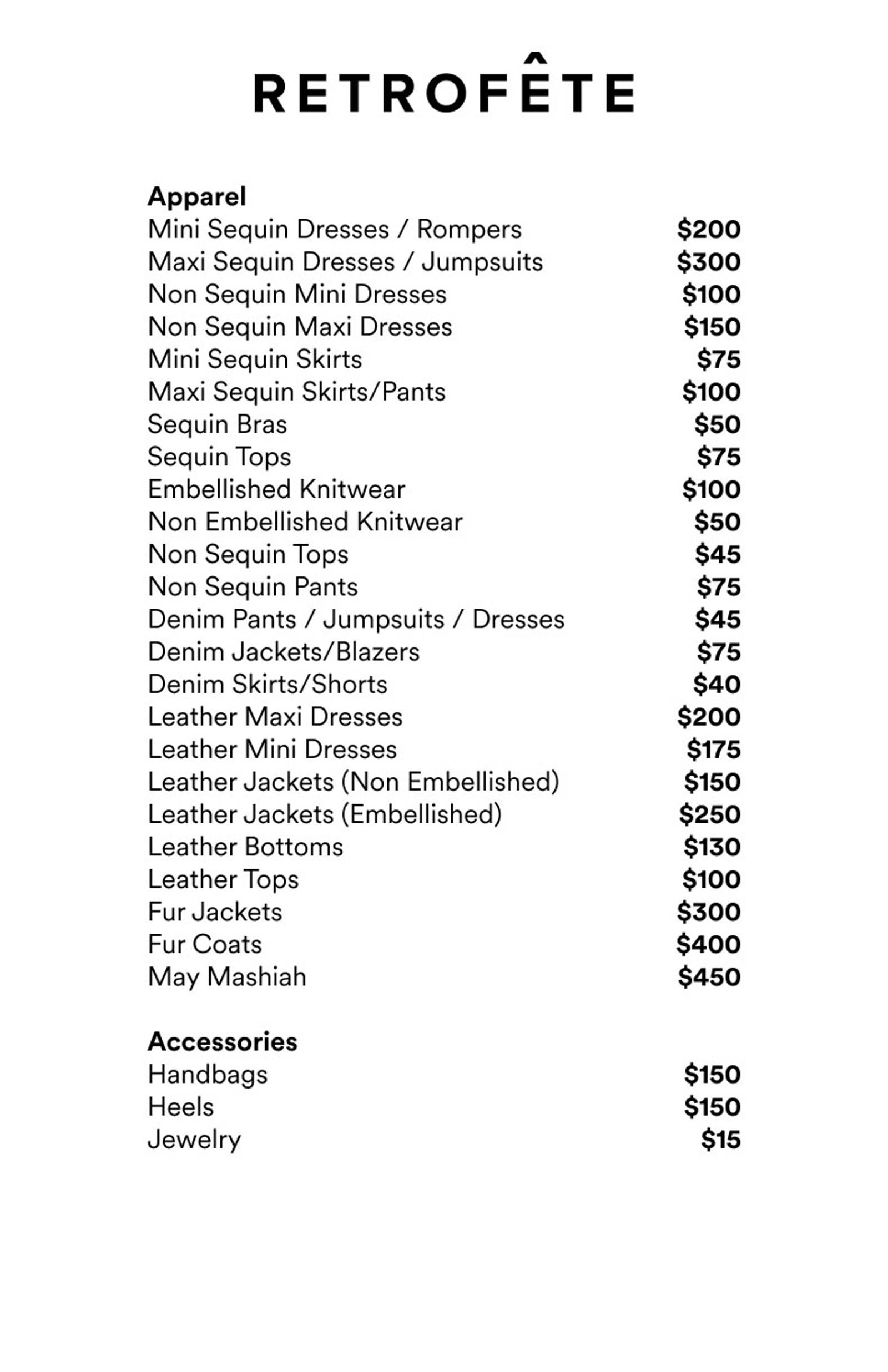 Price list