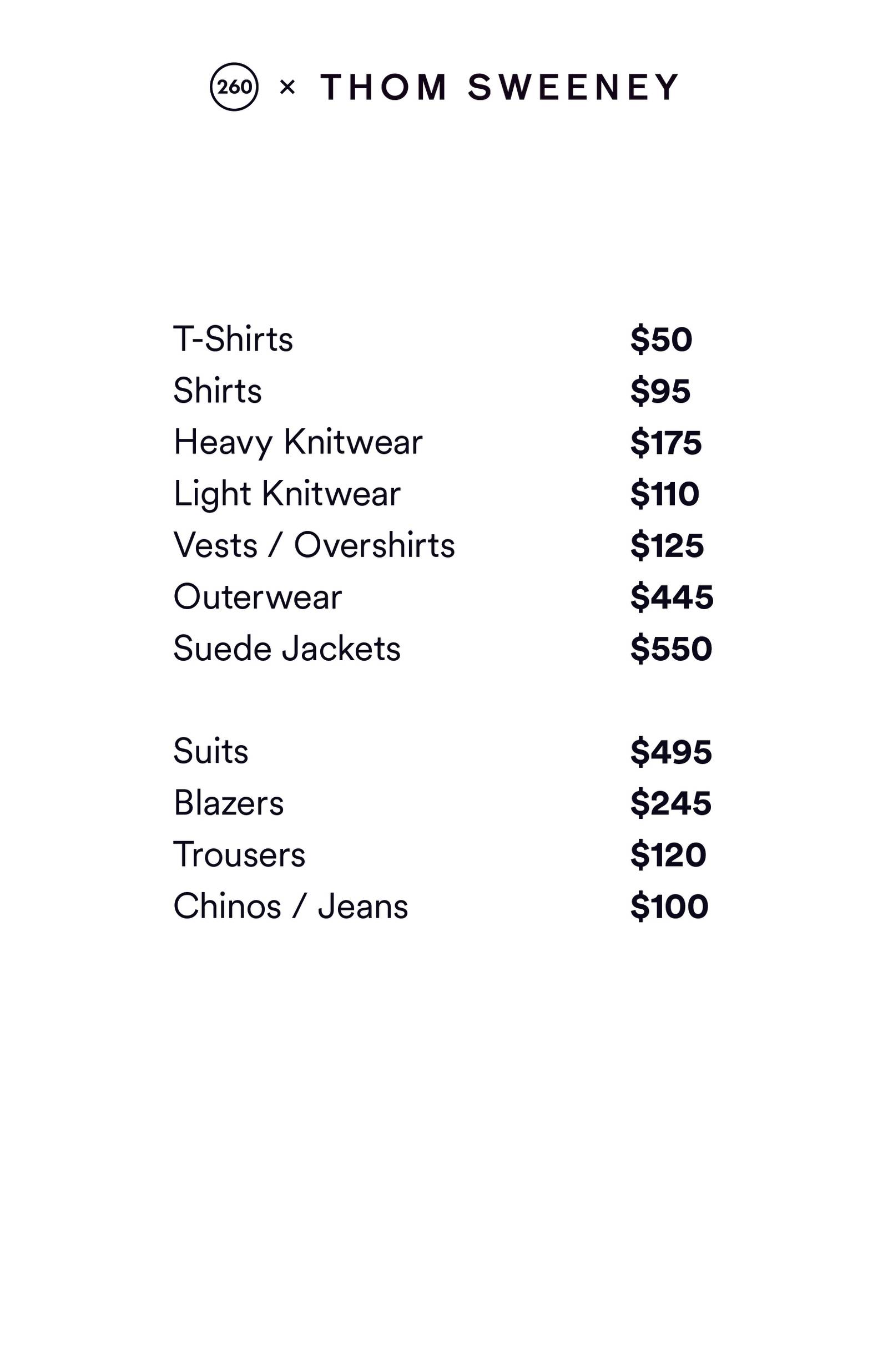 Price list