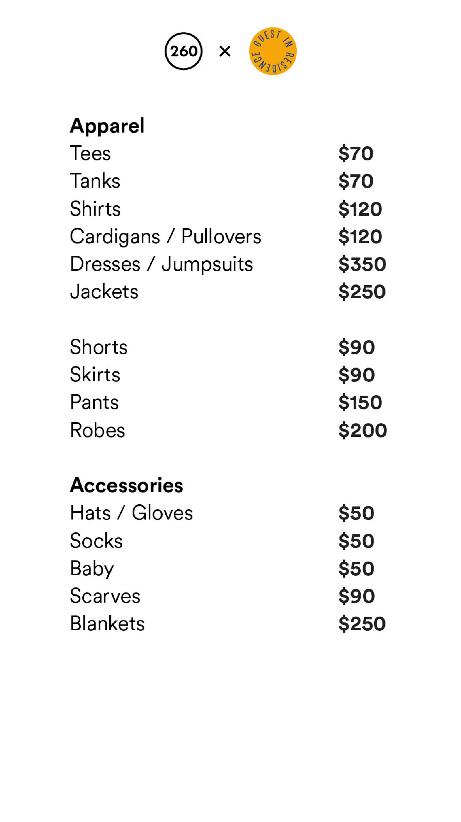 Price list