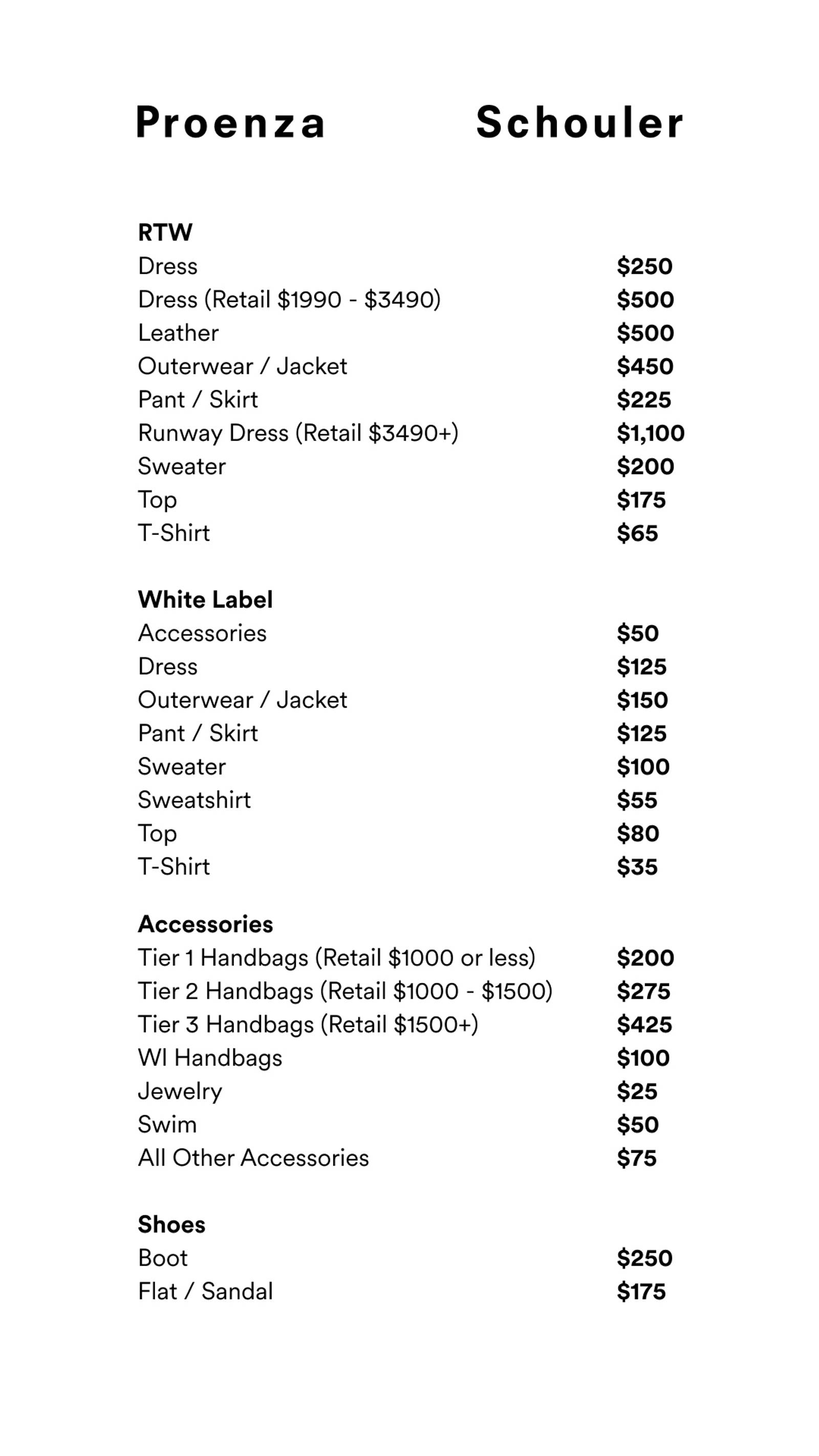 Price list