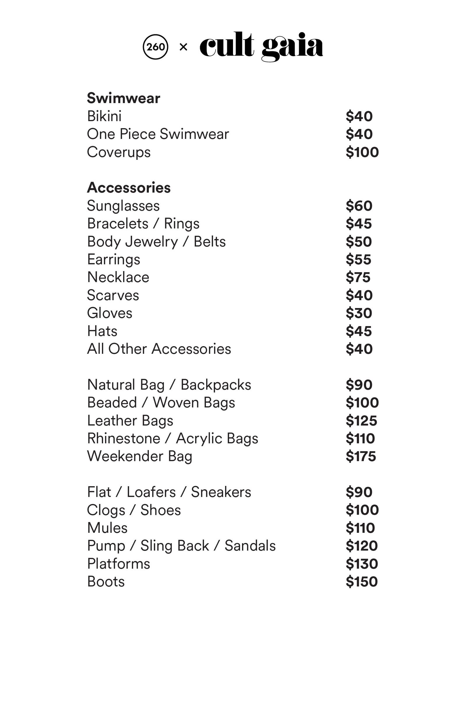 Price list