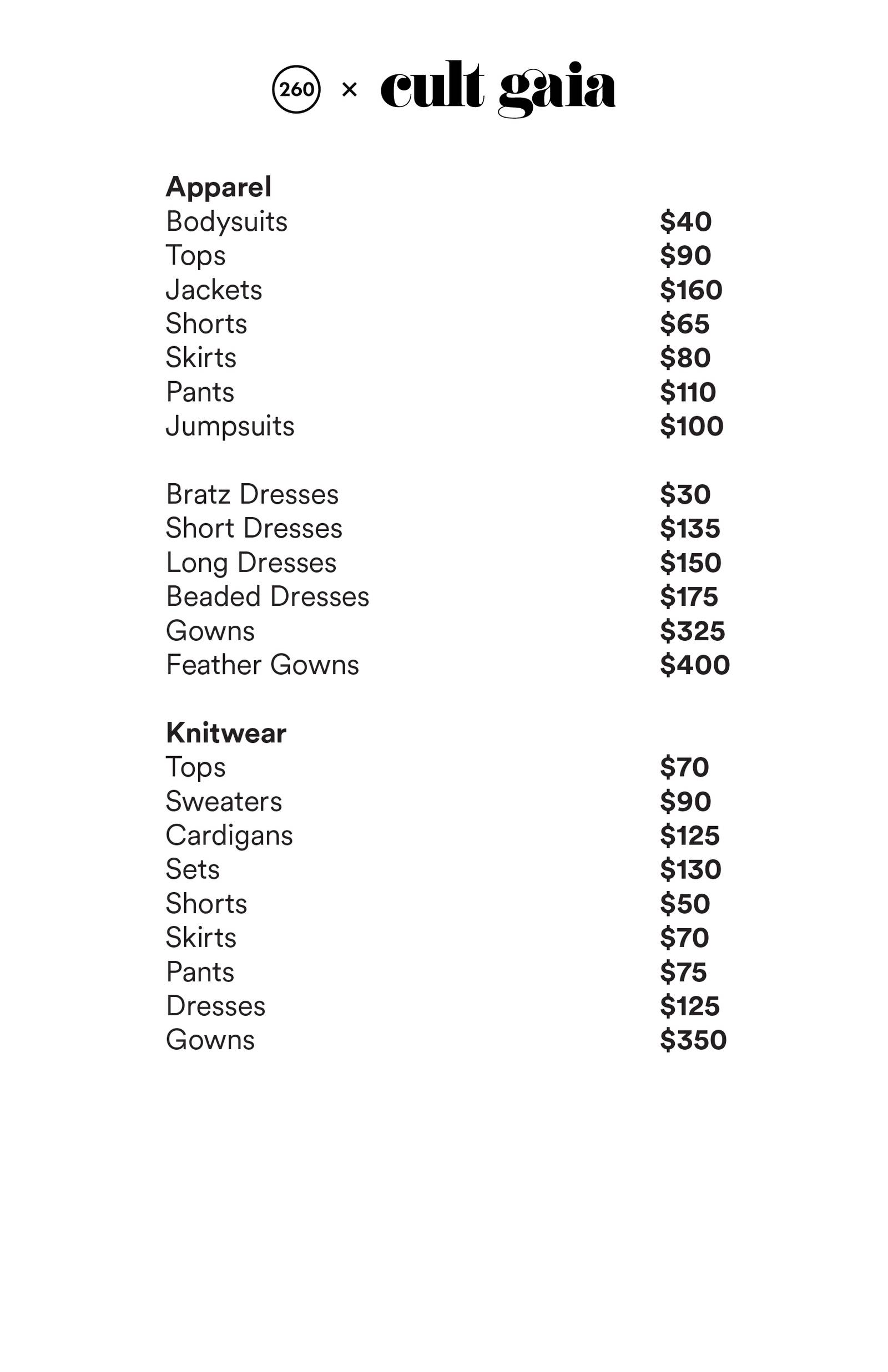 Price list