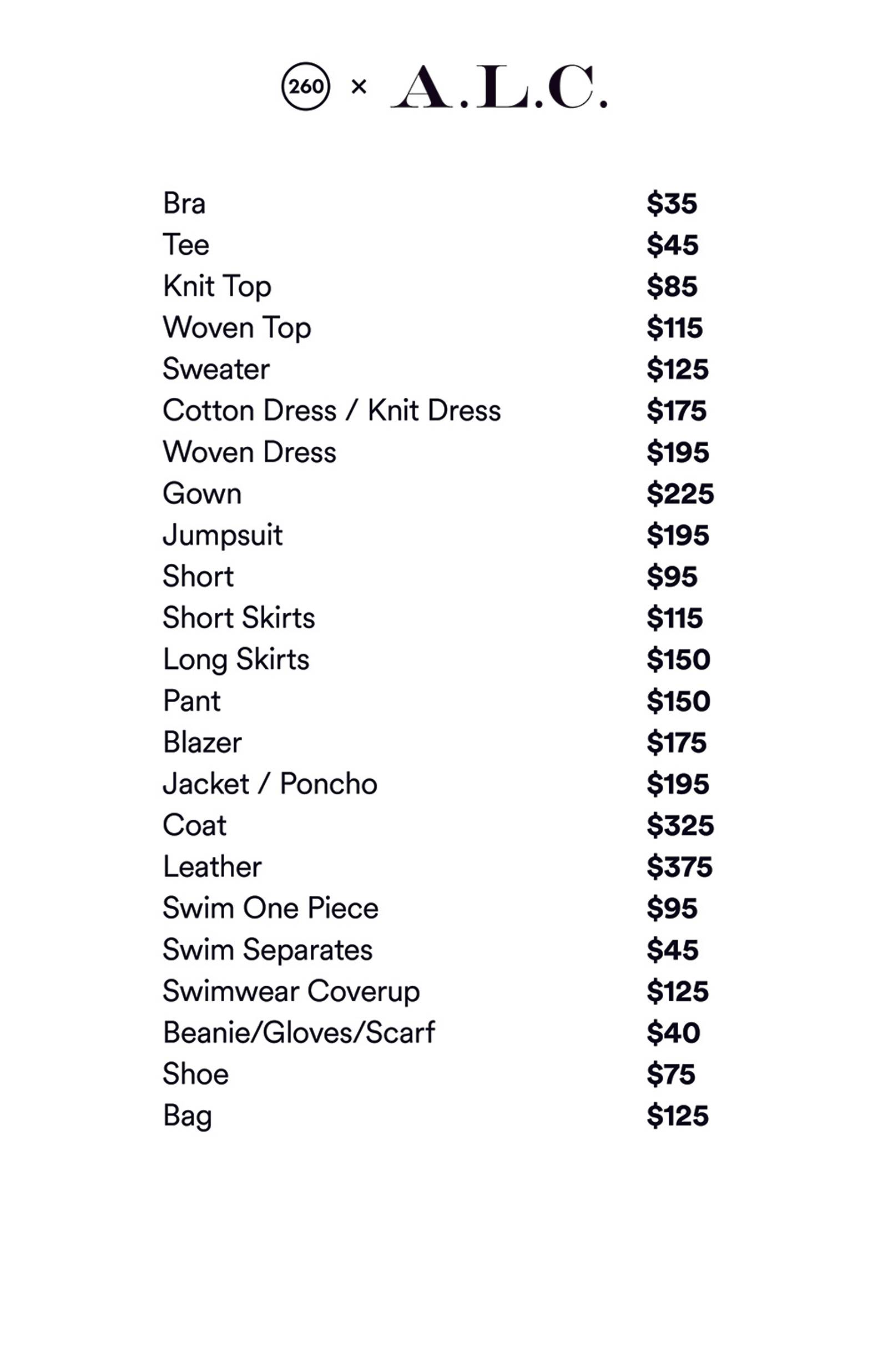 Price list