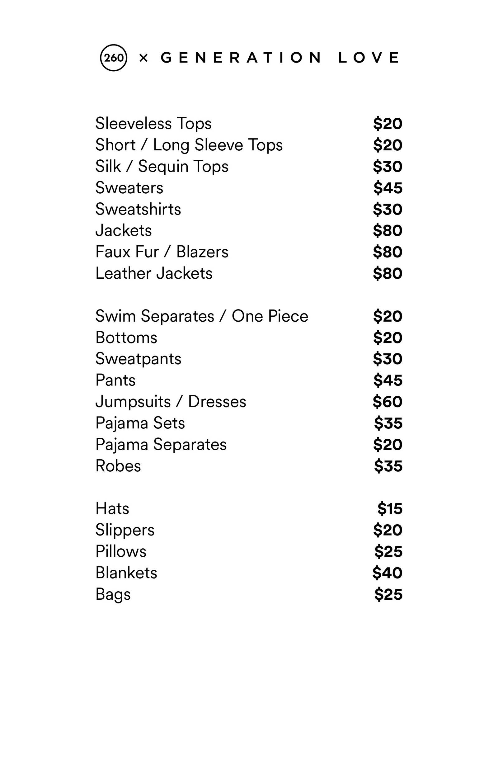 Price list