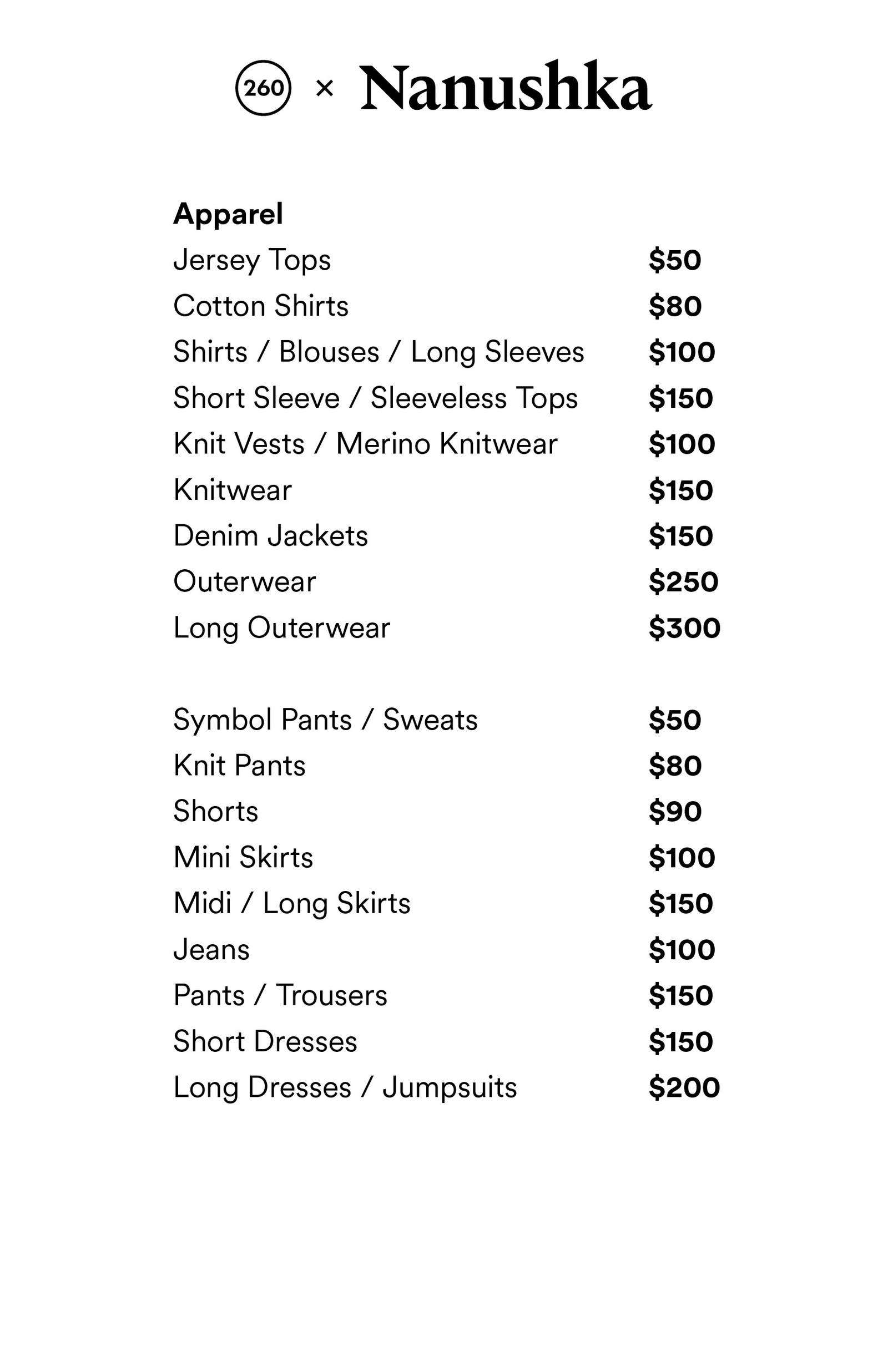 Price list