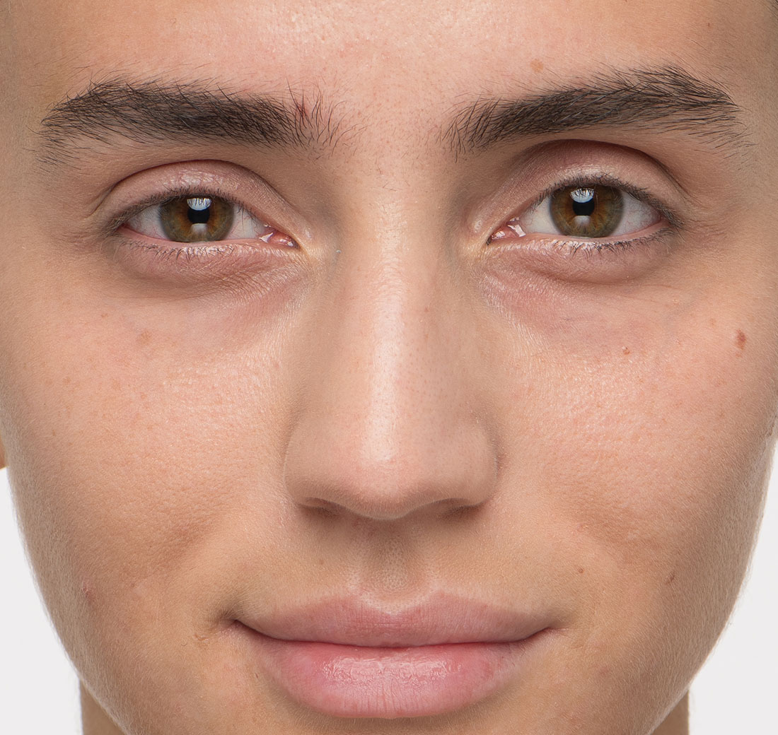 Close-up of eyebrows after using Obagi Nu-Cil Eyebrow Boosting Serum, showing more defined shape and density.