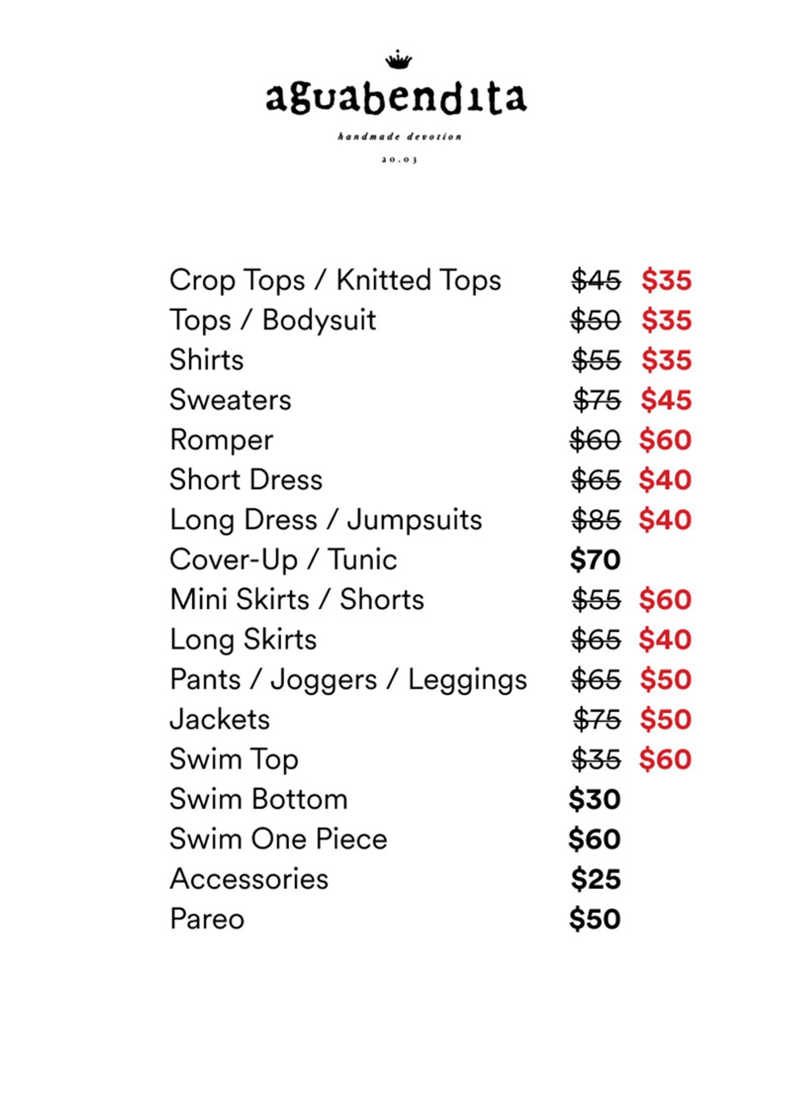 Price list