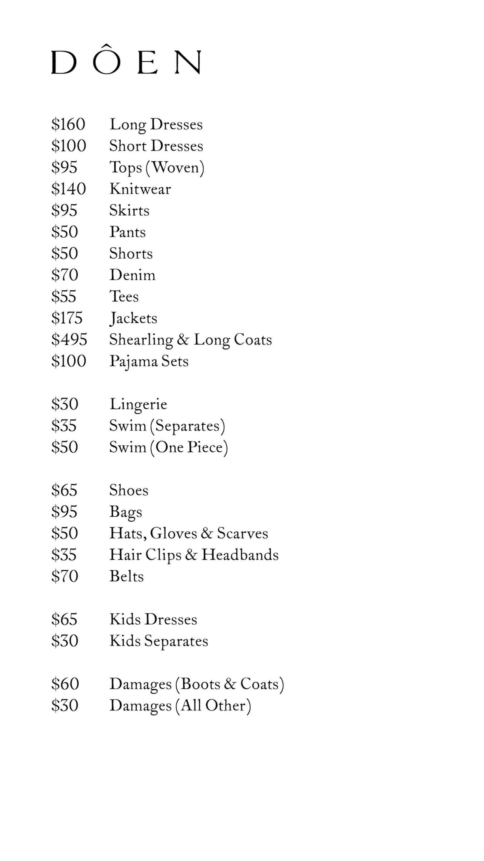 Price list